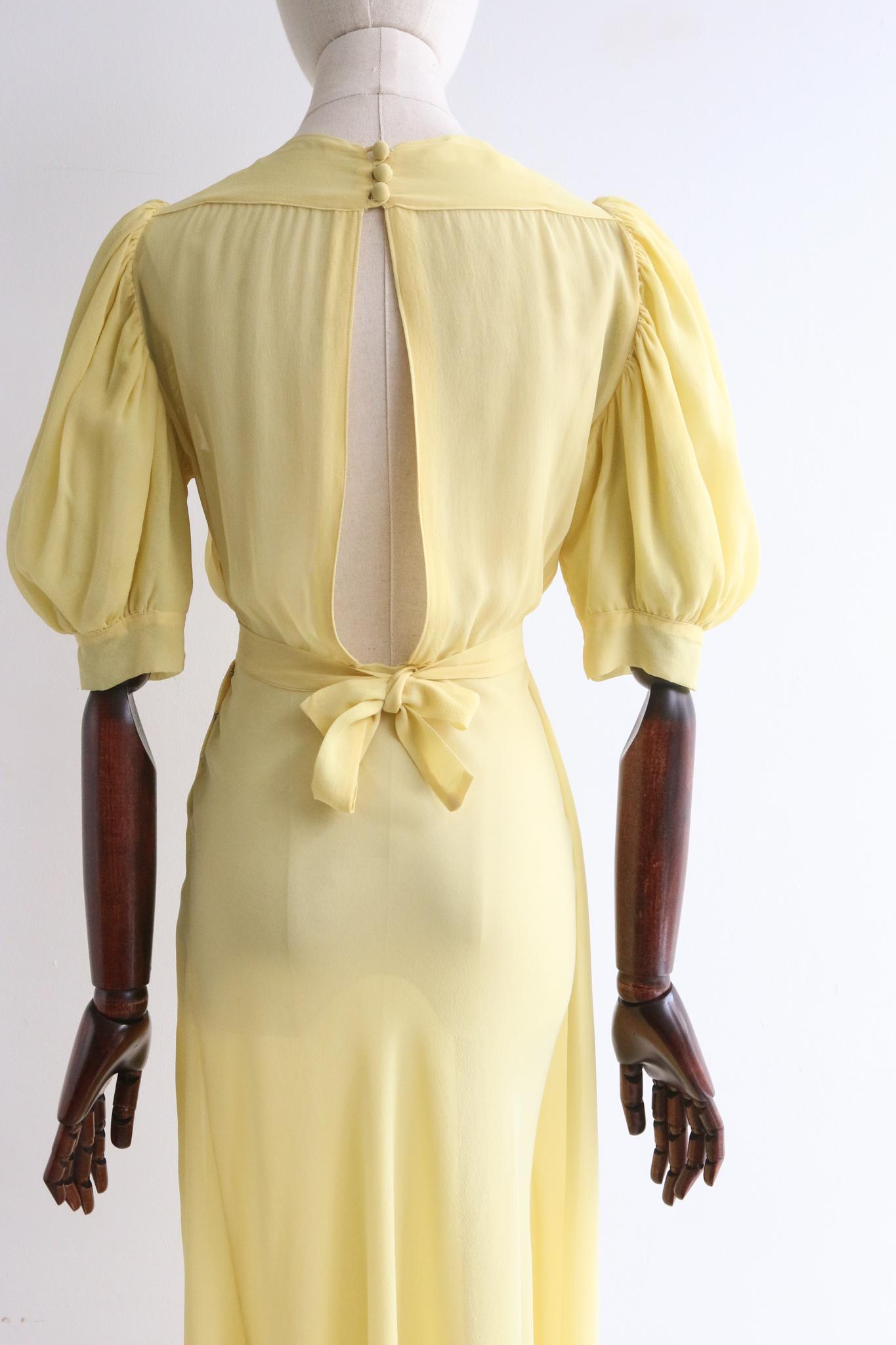 Vintage 1930's Silk Chiffon Dress 1930's yellow silk open back UK 8-10 US 4-6 1