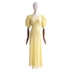 Vintage 1930's Silk Chiffon Dress 1930's yellow silk open back UK 8-10 US 4-6