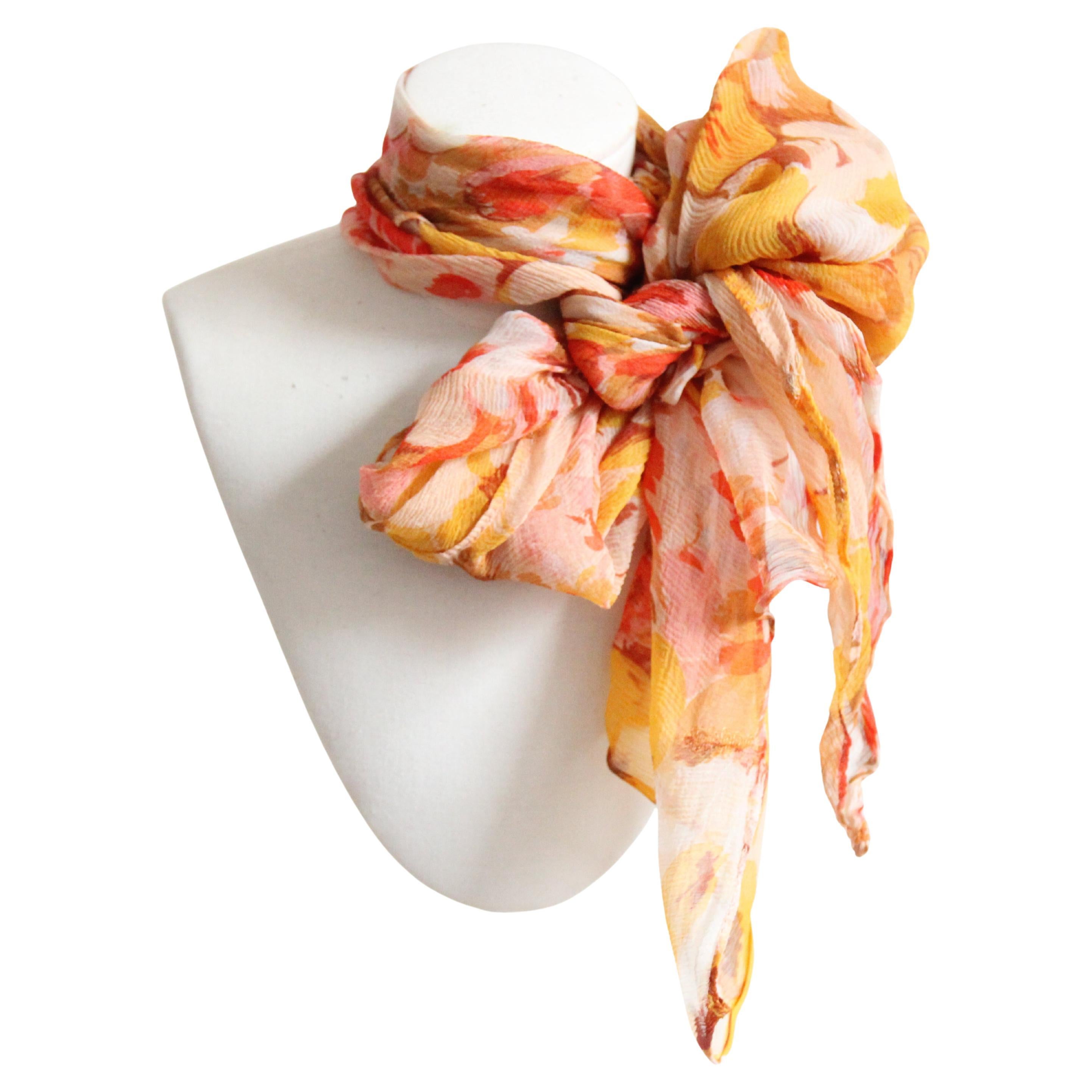 Vintage 1930's Silk Chiffon Floral Neck Scarf Sunrise Floral Silk Scart Art Deco
