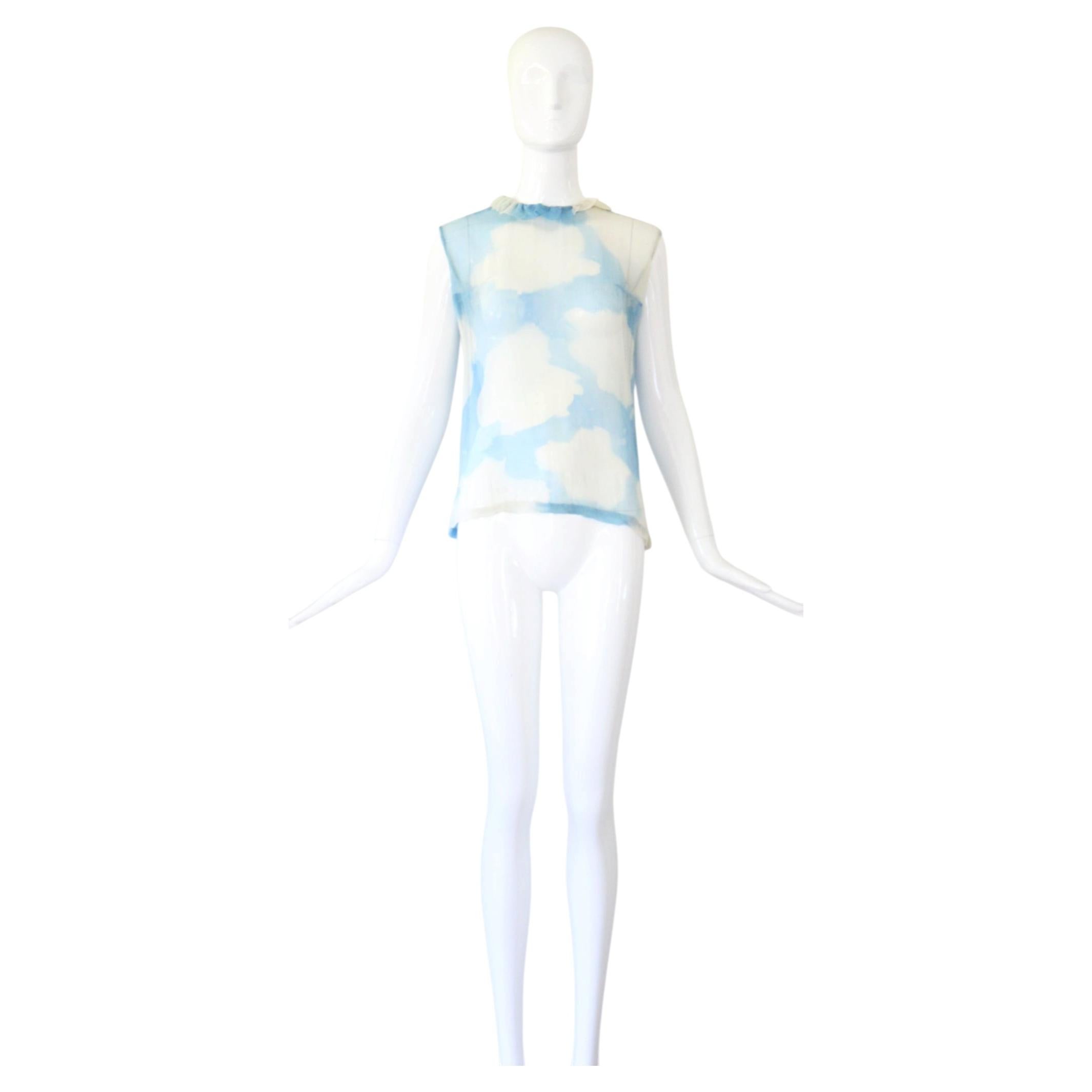 Vintage 1930's Silk Chiffon Sky Blue Cloud Print Blouse UK 10 US 6