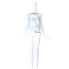 Chemisier vintage 1930 en mousseline de soie bleu ciel imprimé nuage UK 10 US 6