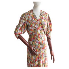 Vintage 1930's Silk Floral Bias Cut Dress & Jacket UK 8-10 US 4-6