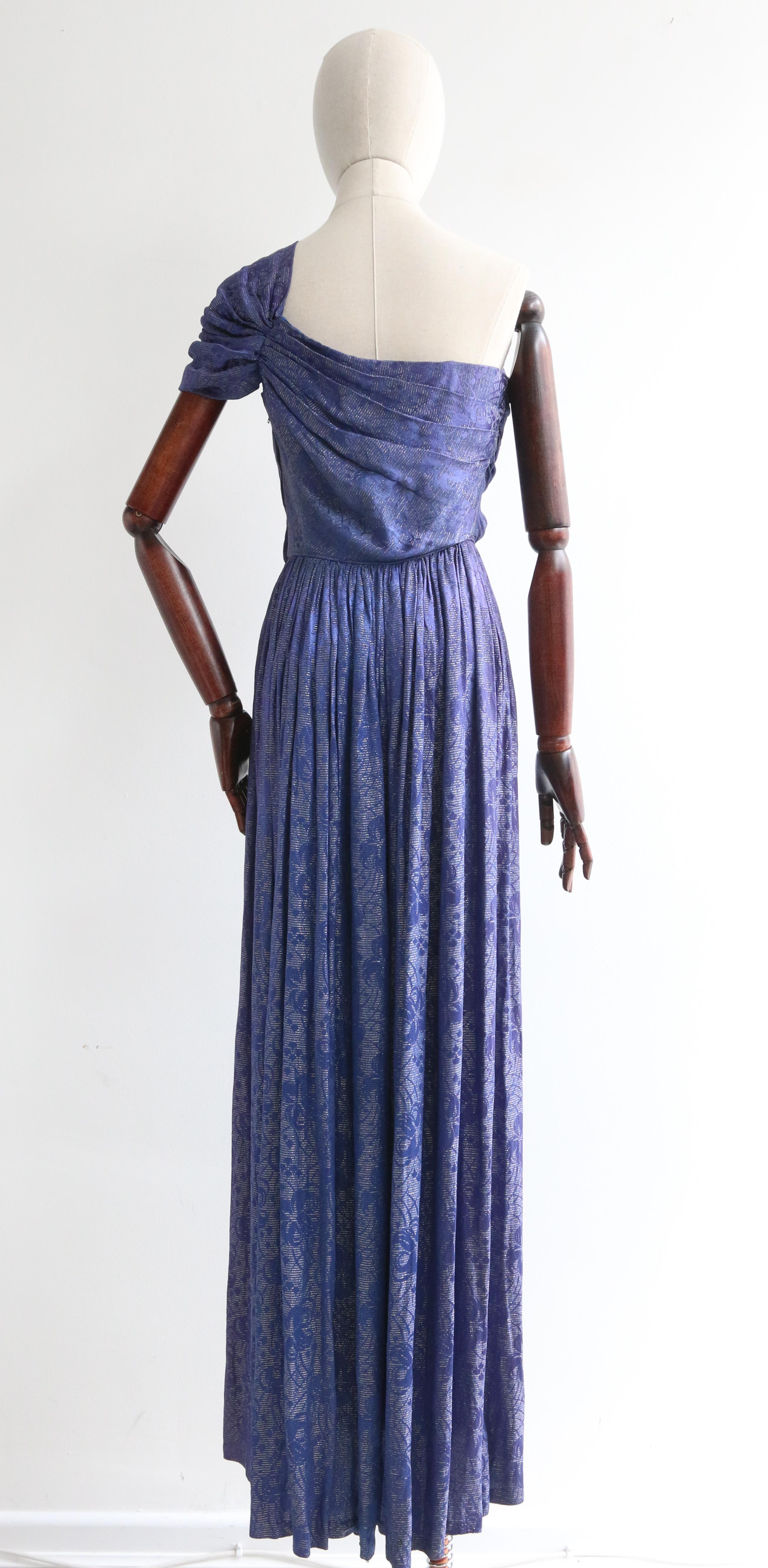 Vintage 1930's Silk Lamé Brocade Evening Gown 1930's One shoulder gown UK 8 US 4 For Sale 1