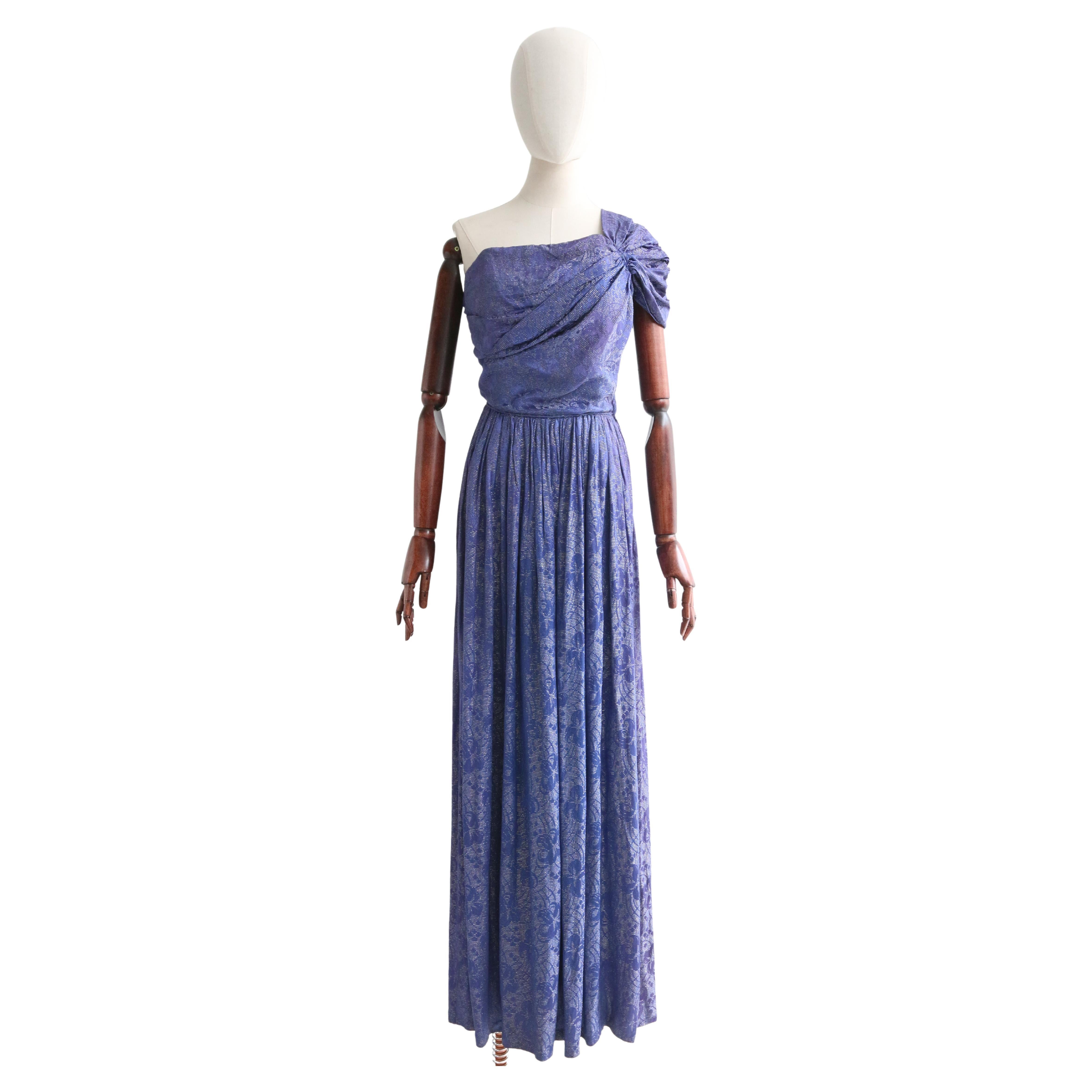 Vintage 1930's Silk Lamé Brocade Evening Gown 1930's One shoulder gown UK 8 US 4 For Sale
