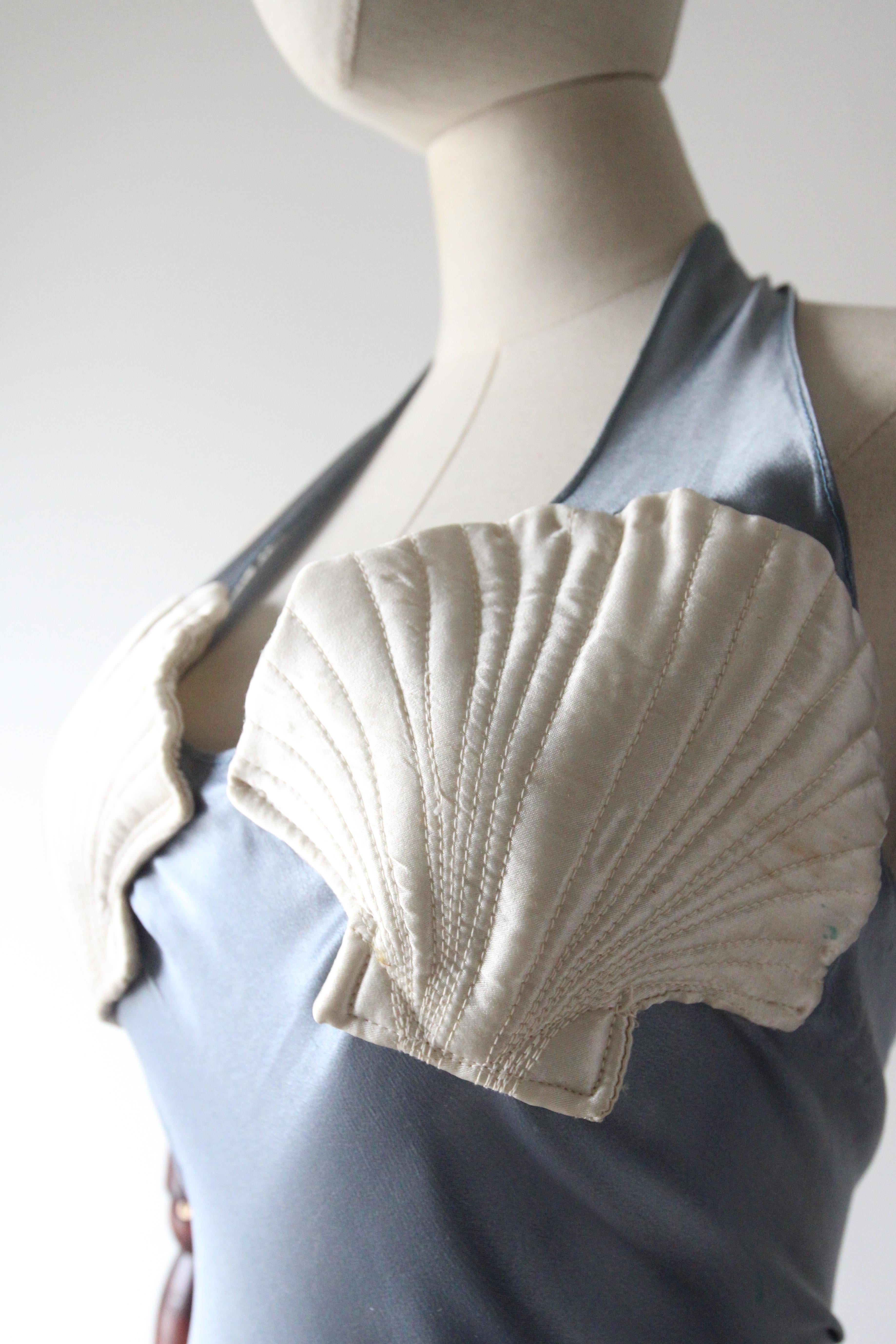 Women's Vintage 1930's Silk Painted Mermaid Dress Halter Neck Sea Shell Dress UK 10 US 6 For Sale