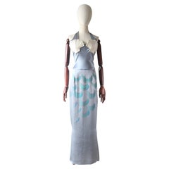 Vintage 1930's Silk Painted Mermaid Dress Halter Neck Sea Shell Dress UK 10 US 6