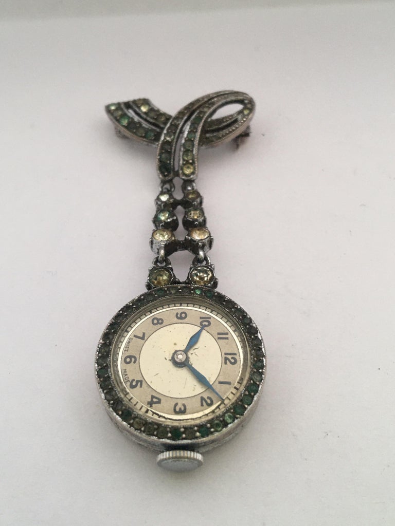Sterling Silver Nurse Watch Brooch Vintage 1930s Silver Plated