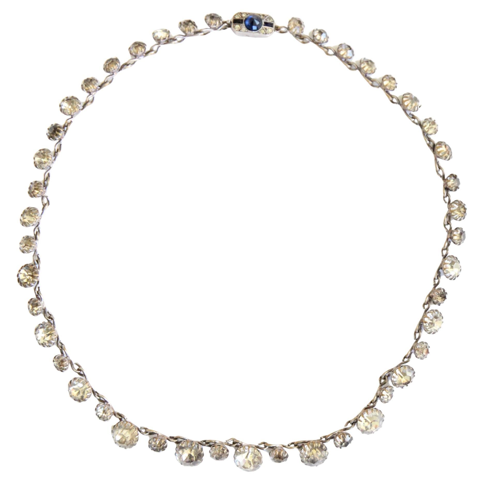 Vintage 1930s Silver Rhinestone Necklace Hallmark 935