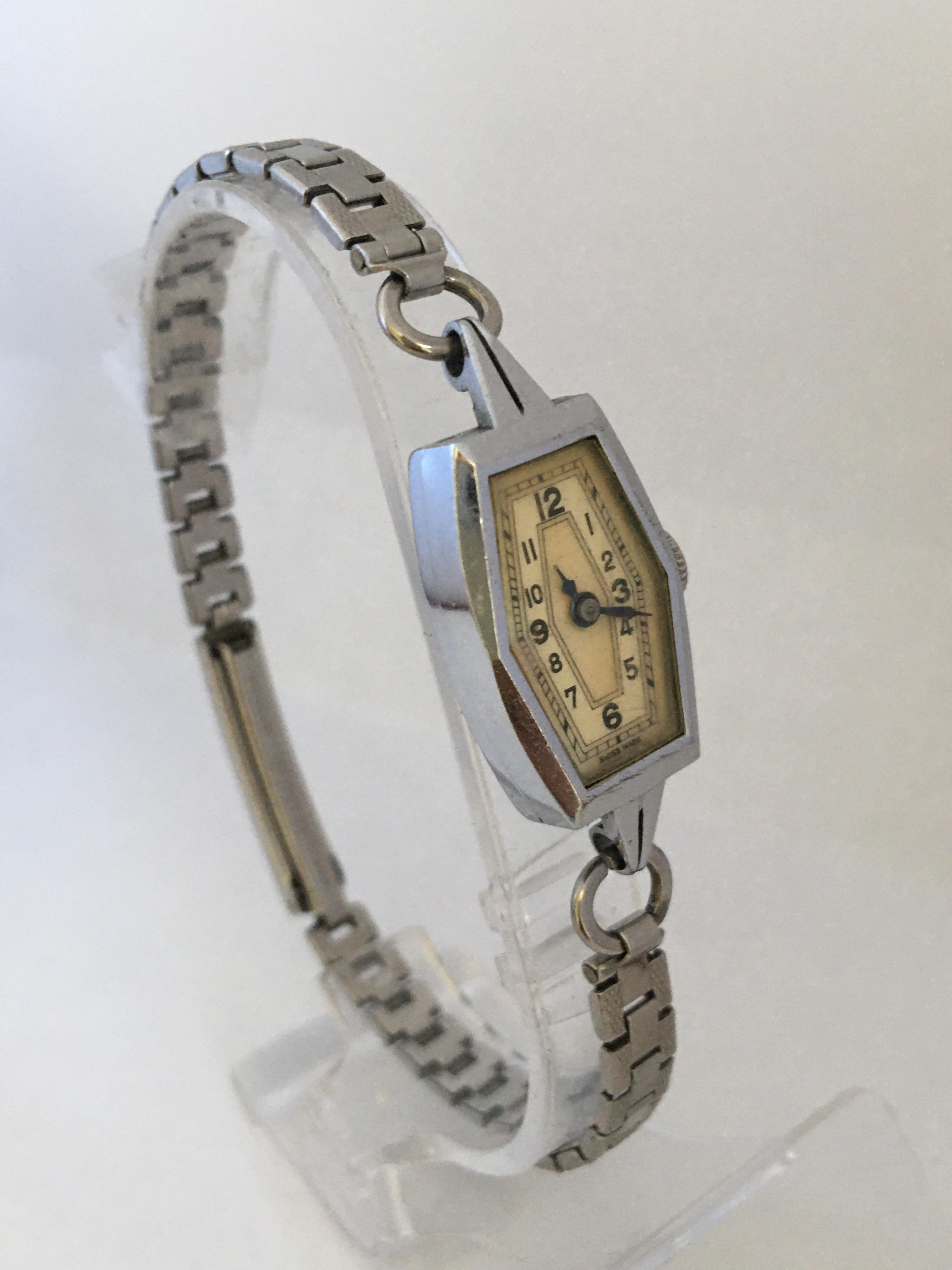 Art Deco Vintage 1930s Stainless Steel Ladies Mechanical Cocktail Watch
