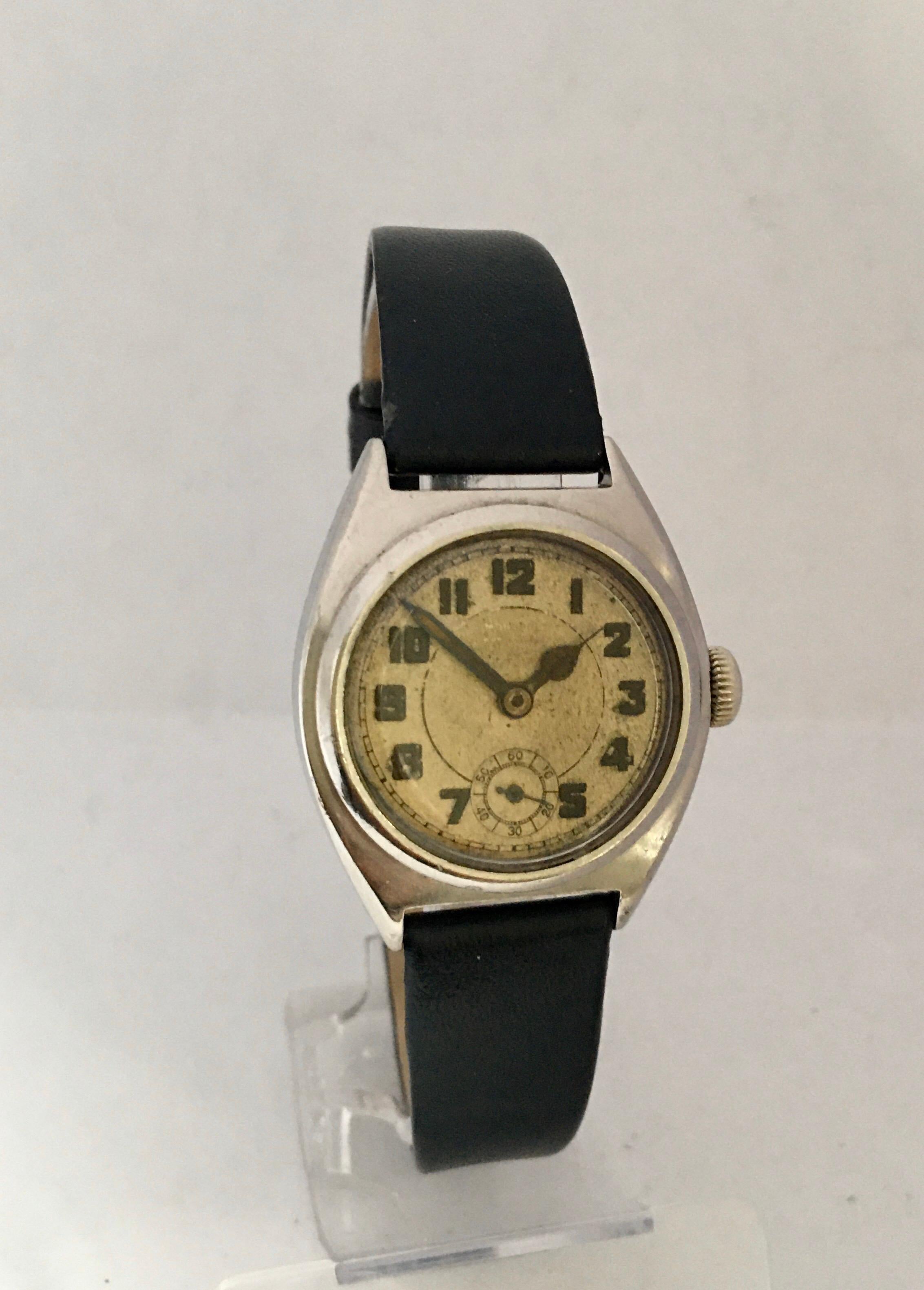 Vintage 1930s Stainless Steel Mechanical Watch For Sale 8