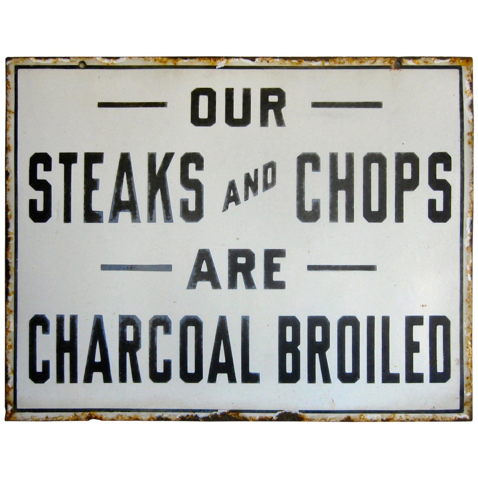 Vintage 1930s Steakhouse Restaurant Diner Porcelain Advertising Display Sign