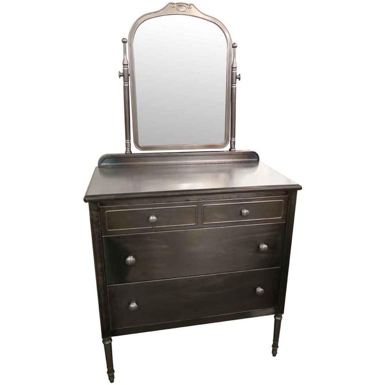Vintage 1930s Steel Metal Dresser At, Vintage Metal Dresser With Mirror