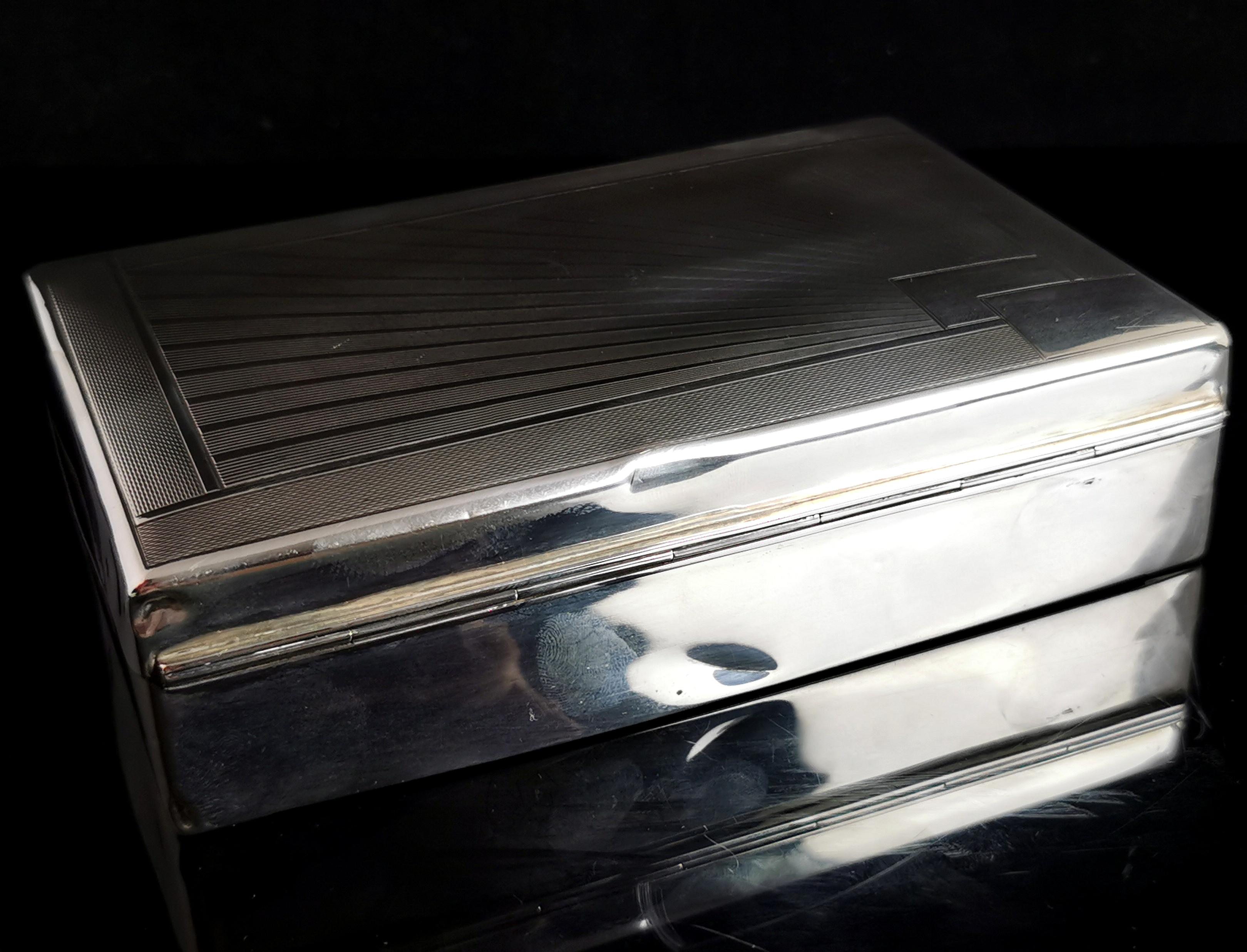 Vintage 1930's Sterling Silver Cigarette Box, Sun Ray Design 2