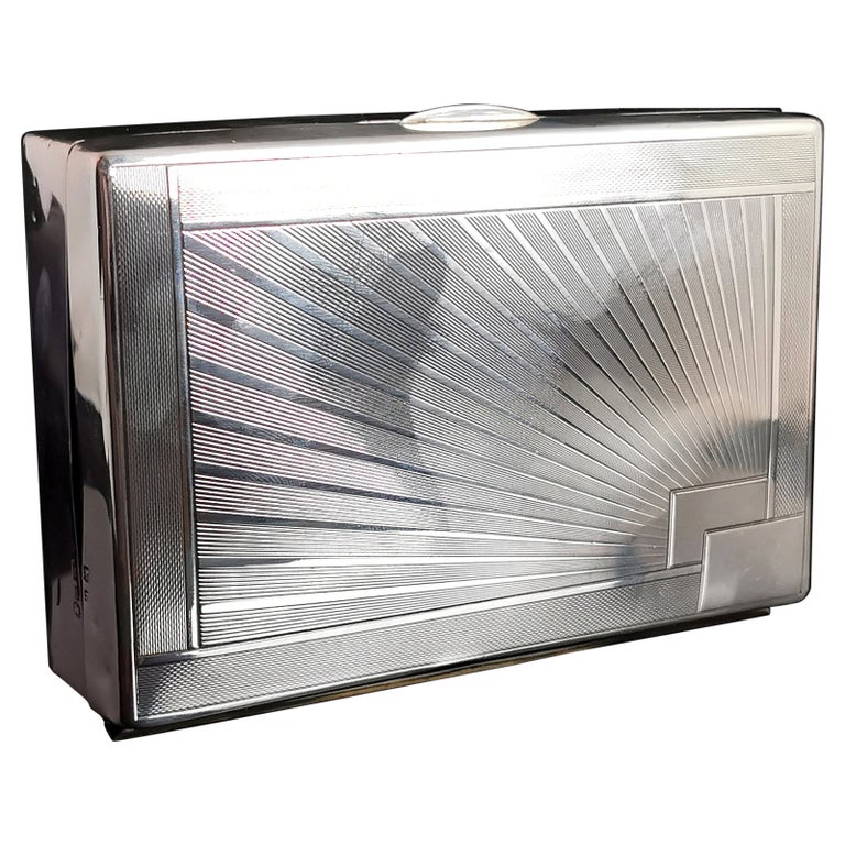 sterling jewel cigarettes Vintage 1930's Sterling Silver Cigarette Box, Sun Ray Design at 1stDibs