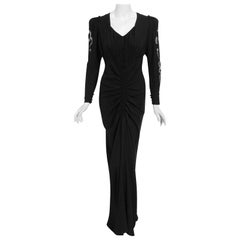 Vintage 1930's Suzanne Rabot Couture Black Silk Sheer Illusion Bias-Cut Gown