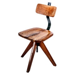 Vintage 1930s Swedish Solid Oak Industrial Swivel Chair