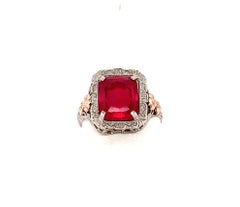 Vintage 1930s Synthetic Ruby 10 Karat White & Rose Gold Ring Sz 6.5