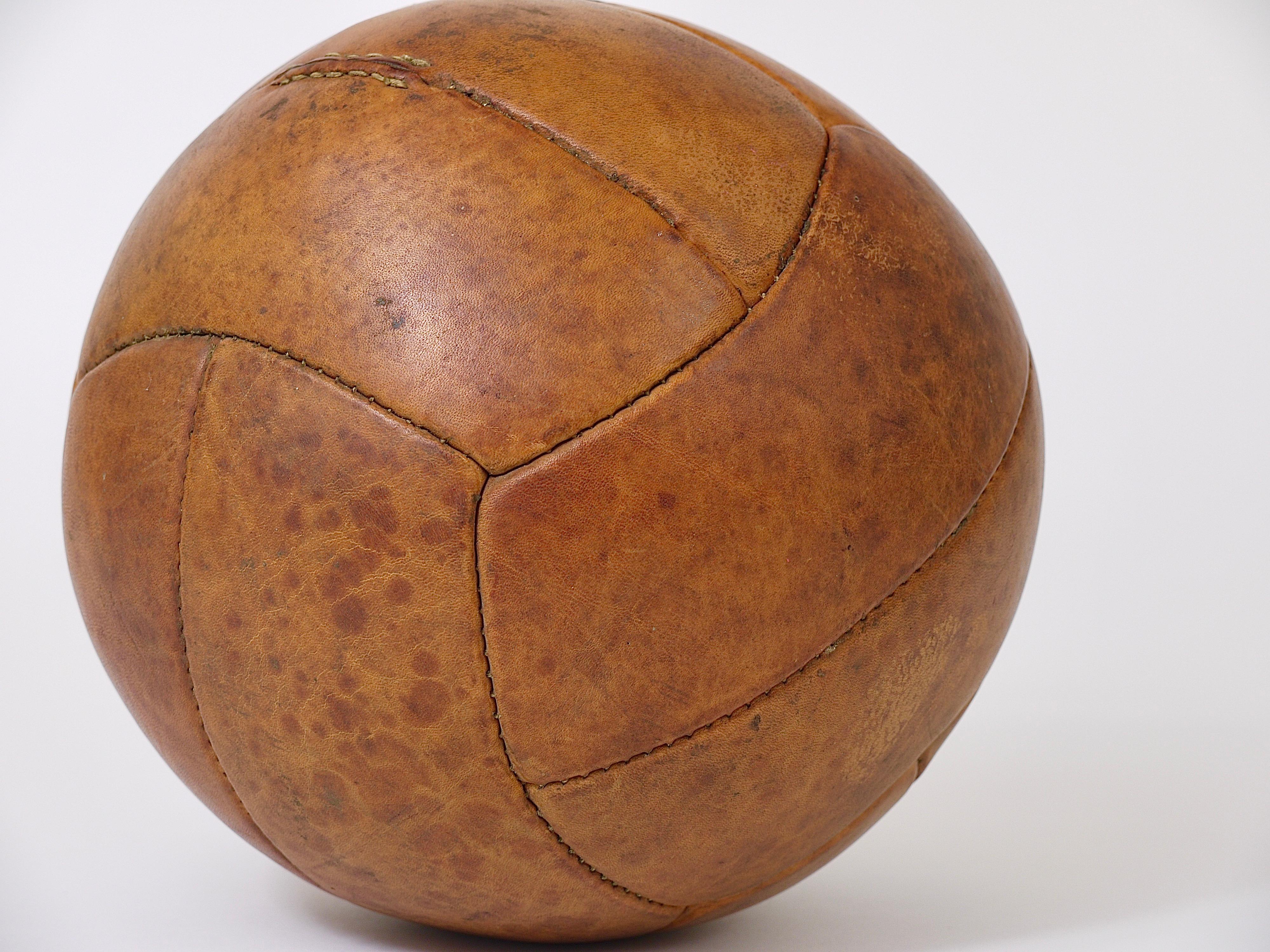 Art Deco Vintage 1930s Tan Leather Medicine Ball from a Gym, Czech Republic, 1930s