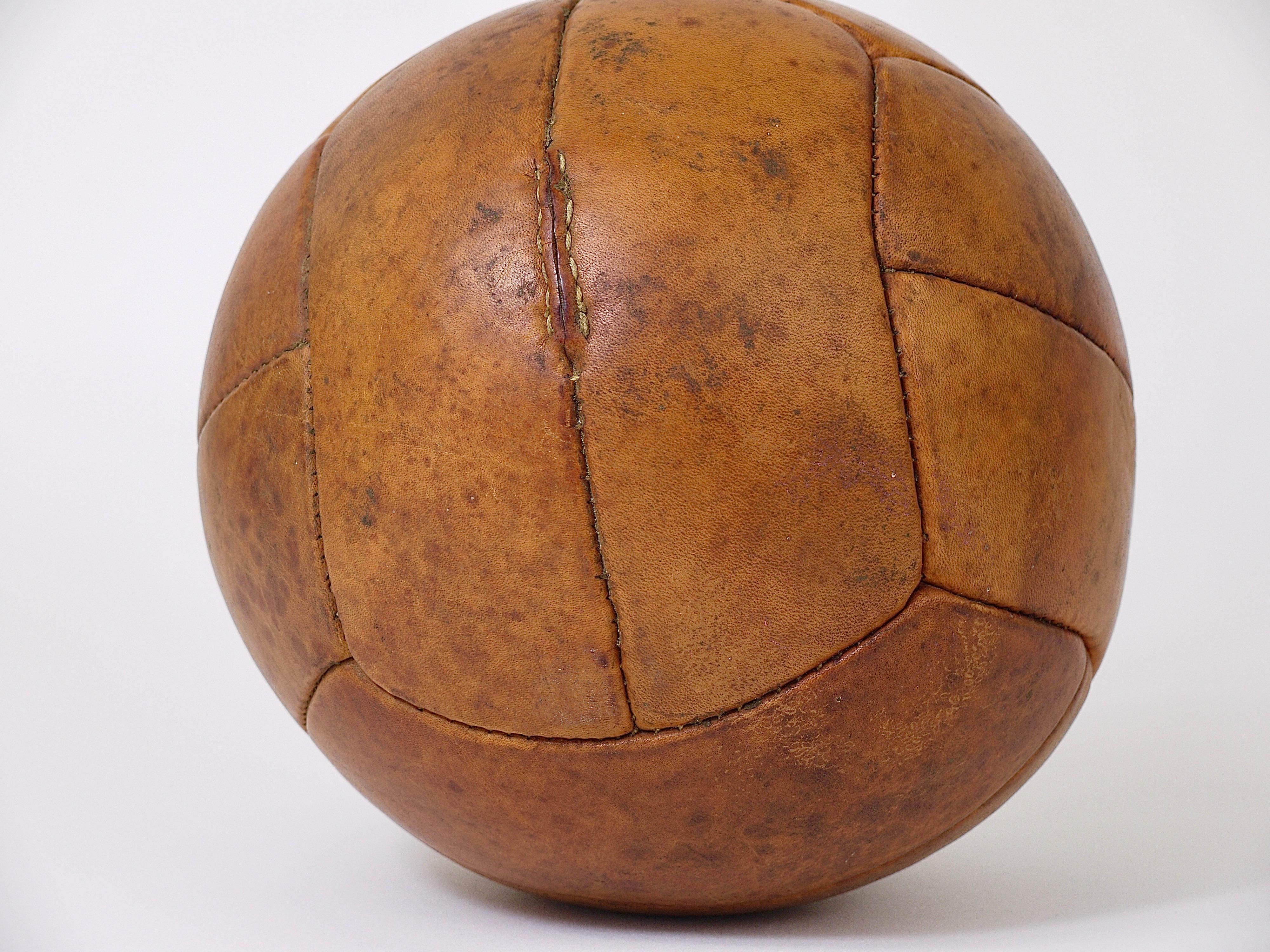 Hand-Crafted Vintage 1930s Tan Leather Medicine Ball from a Gym, Czech Republic, 1930s