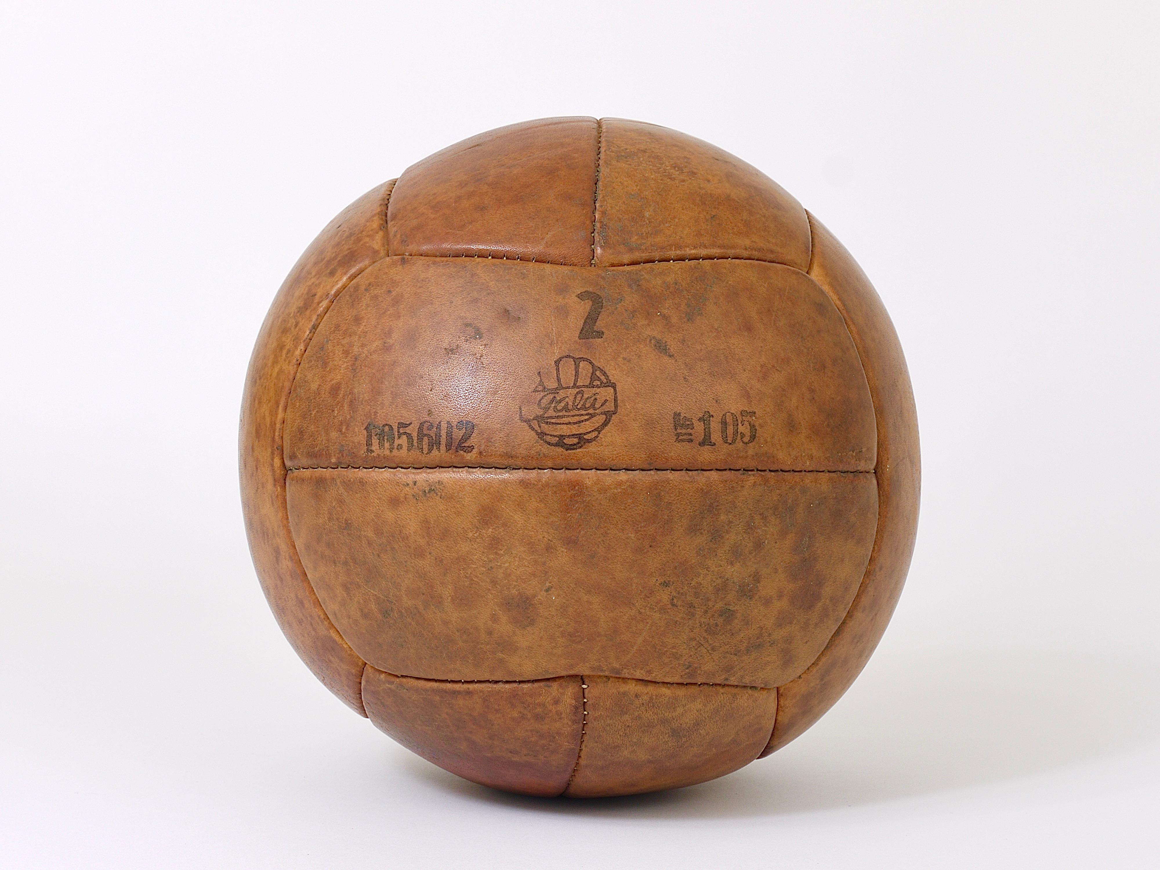 Mid-20th Century Vintage 1930s Tan Leather Medicine Ball from a Gym, Czech Republic, 1930s
