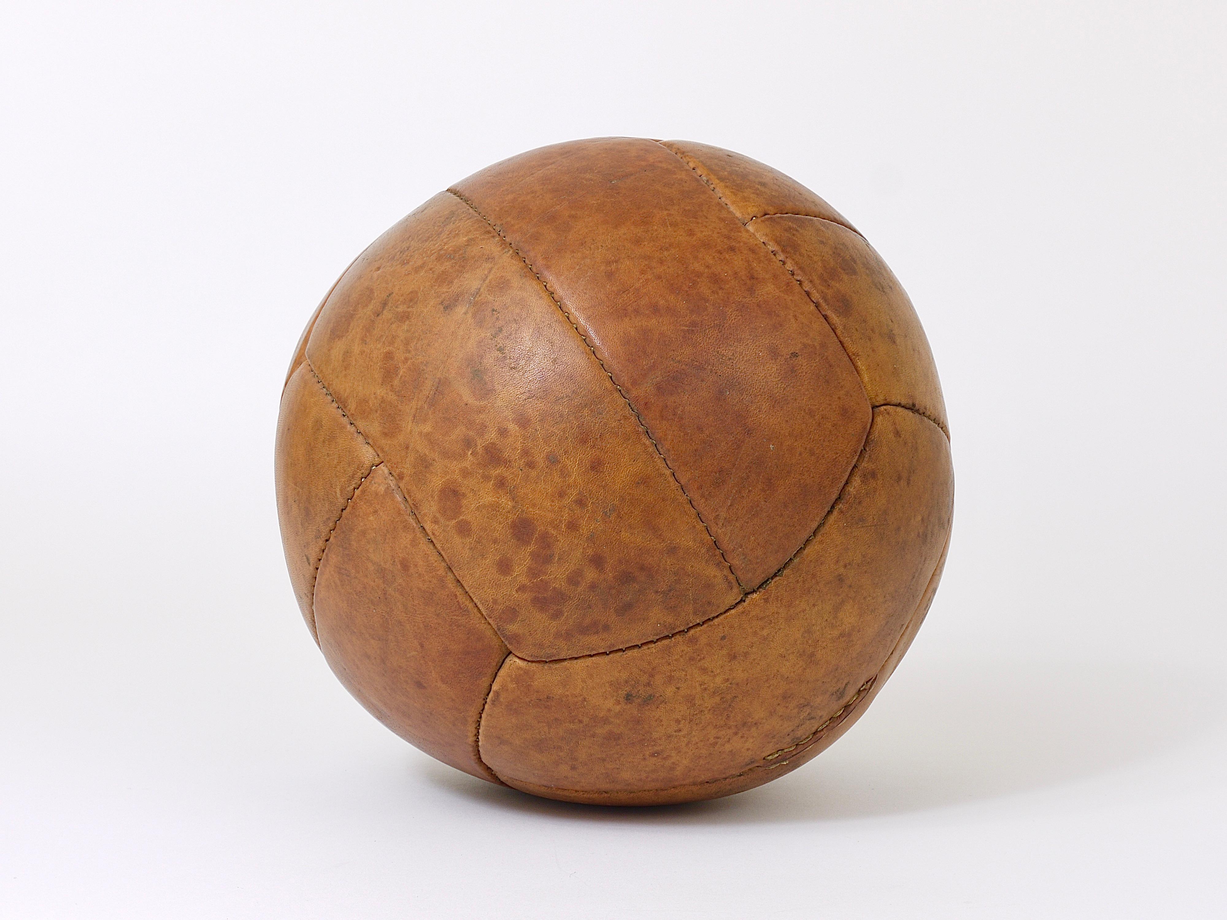 Vintage 1930s Tan Leather Medicine Ball from a Gym, Czech Republic, 1930s 1