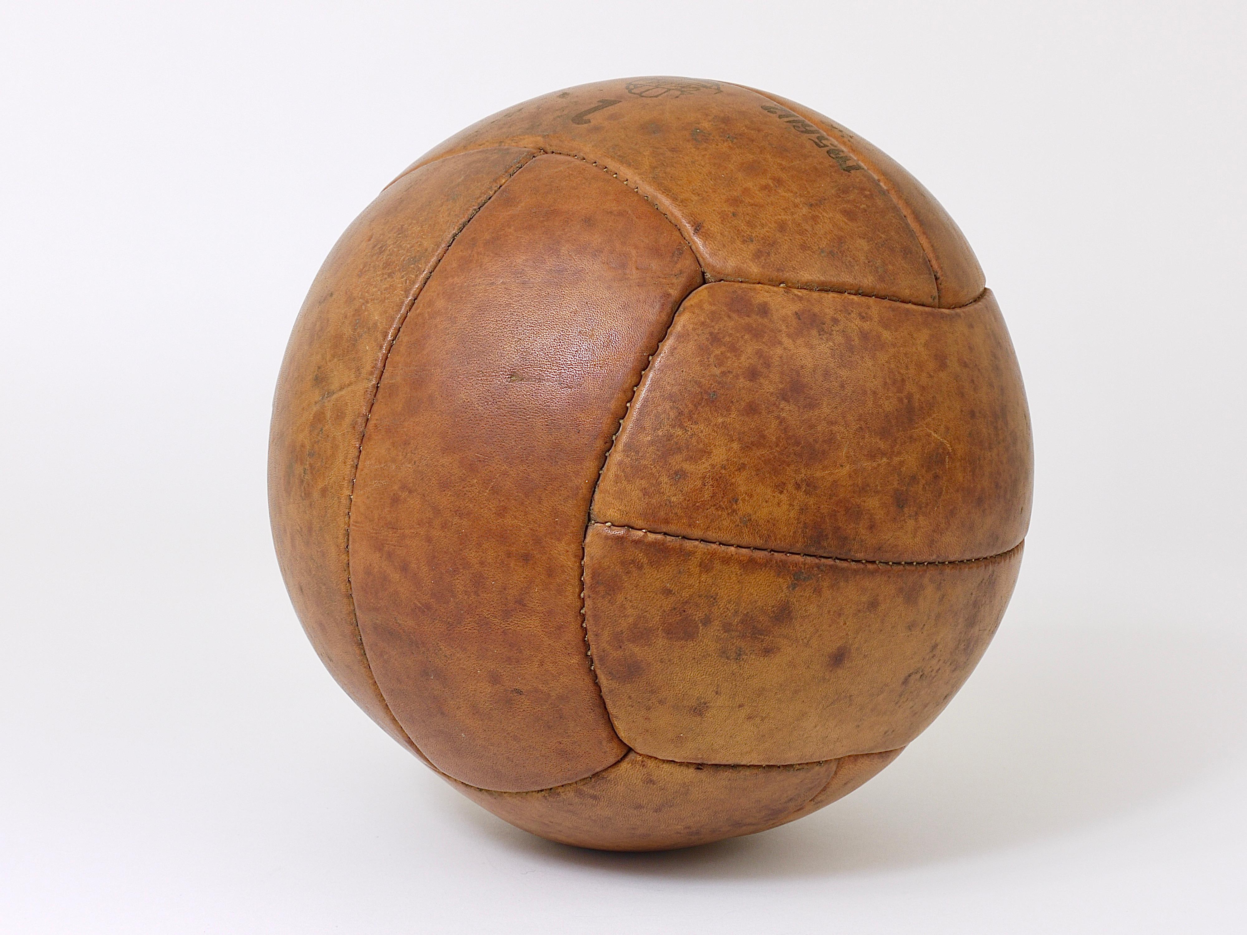 Vintage 1930s Tan Leather Medicine Ball from a Gym, Czech Republic, 1930s 2