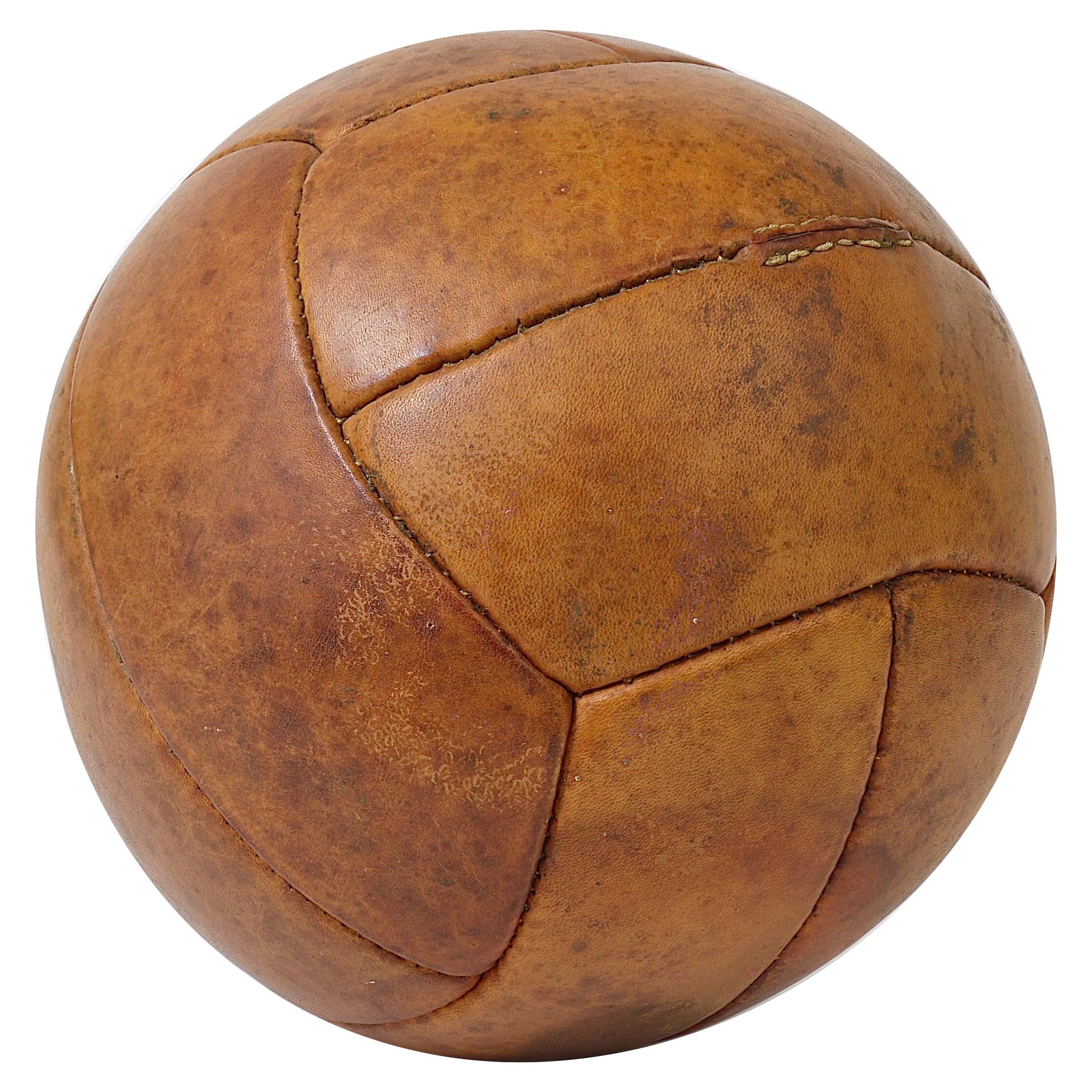 Vintage 1930s Tan Leather Medicine Ball from a Gym, Czech Republic, 1930s