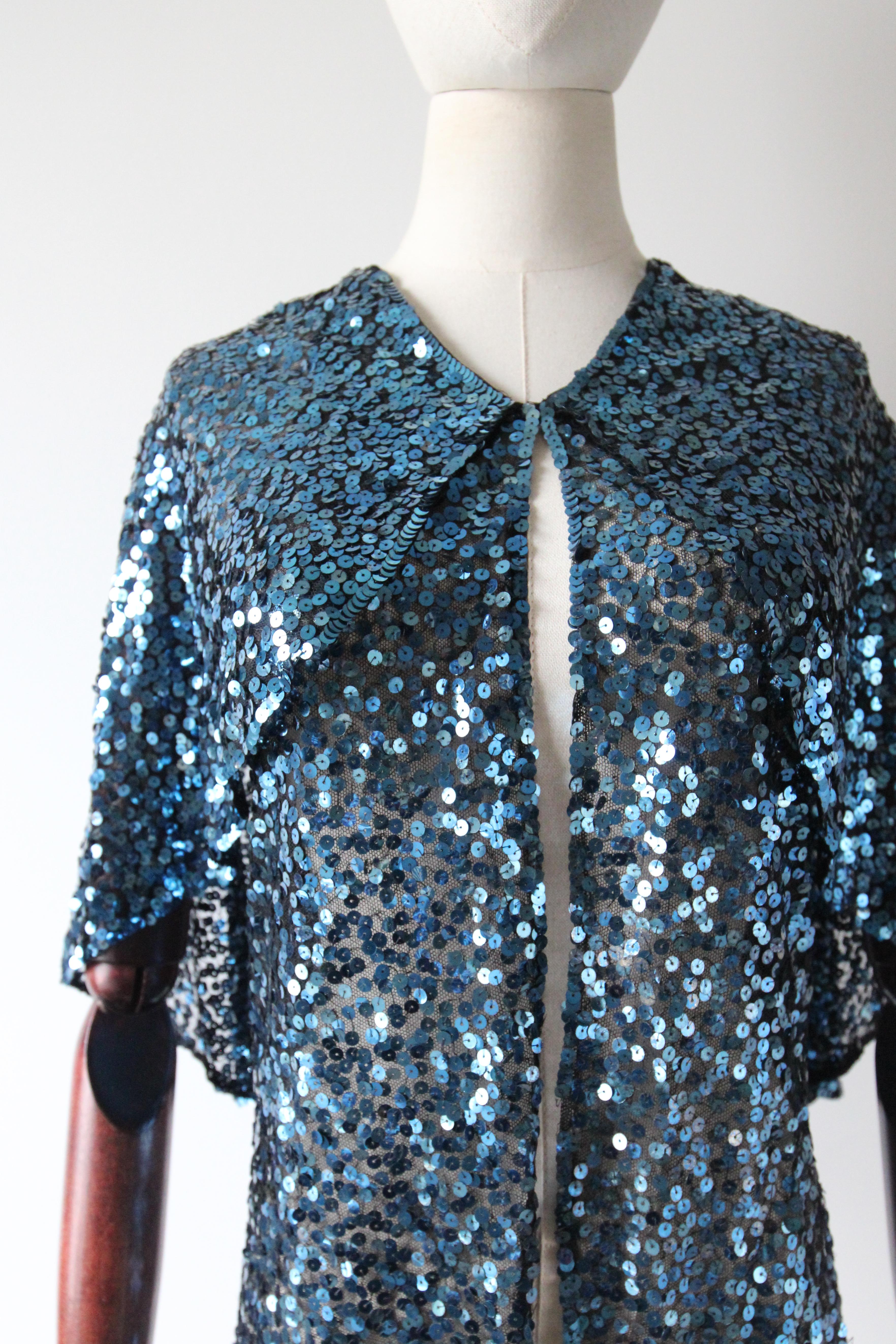 Black Vintage 1930's turquoise sequin capelet vintage 1930s sequin cape UK 8-10 US 4-6