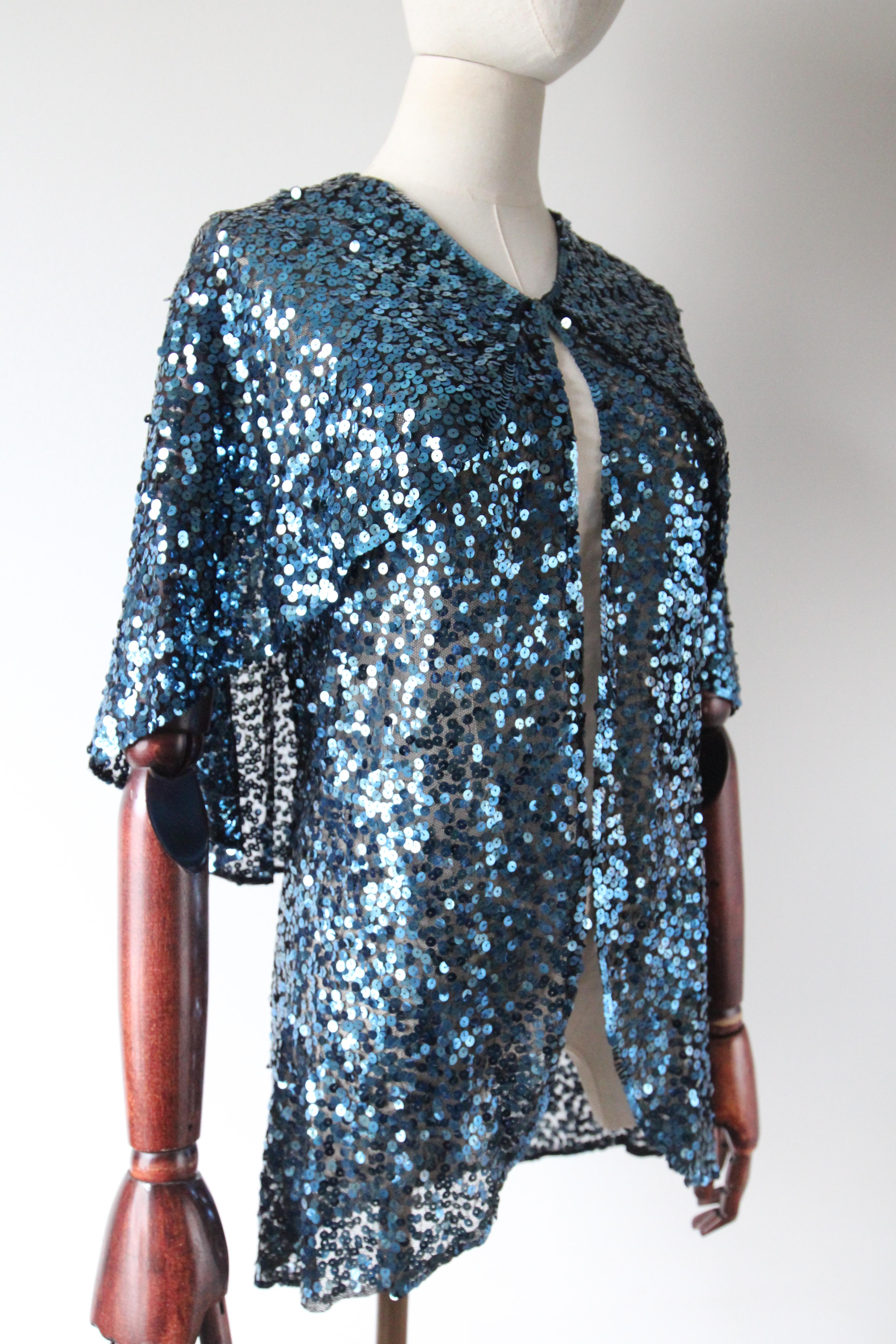 Women's or Men's Vintage 1930's turquoise sequin capelet vintage 1930s sequin cape UK 8-10 US 4-6