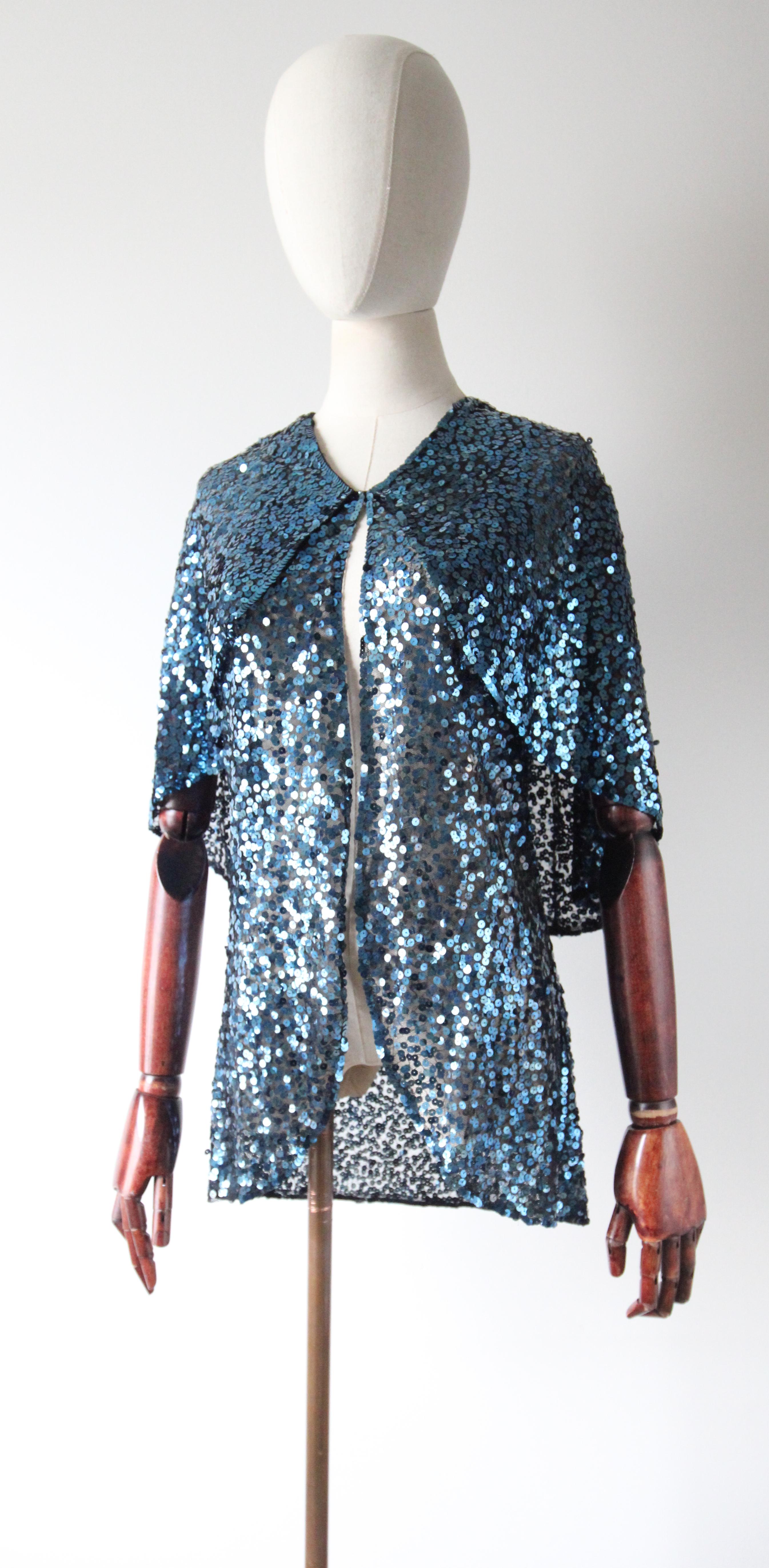 Vintage 1930's turquoise sequin capelet vintage 1930s sequin cape UK 8-10 US 4-6 1