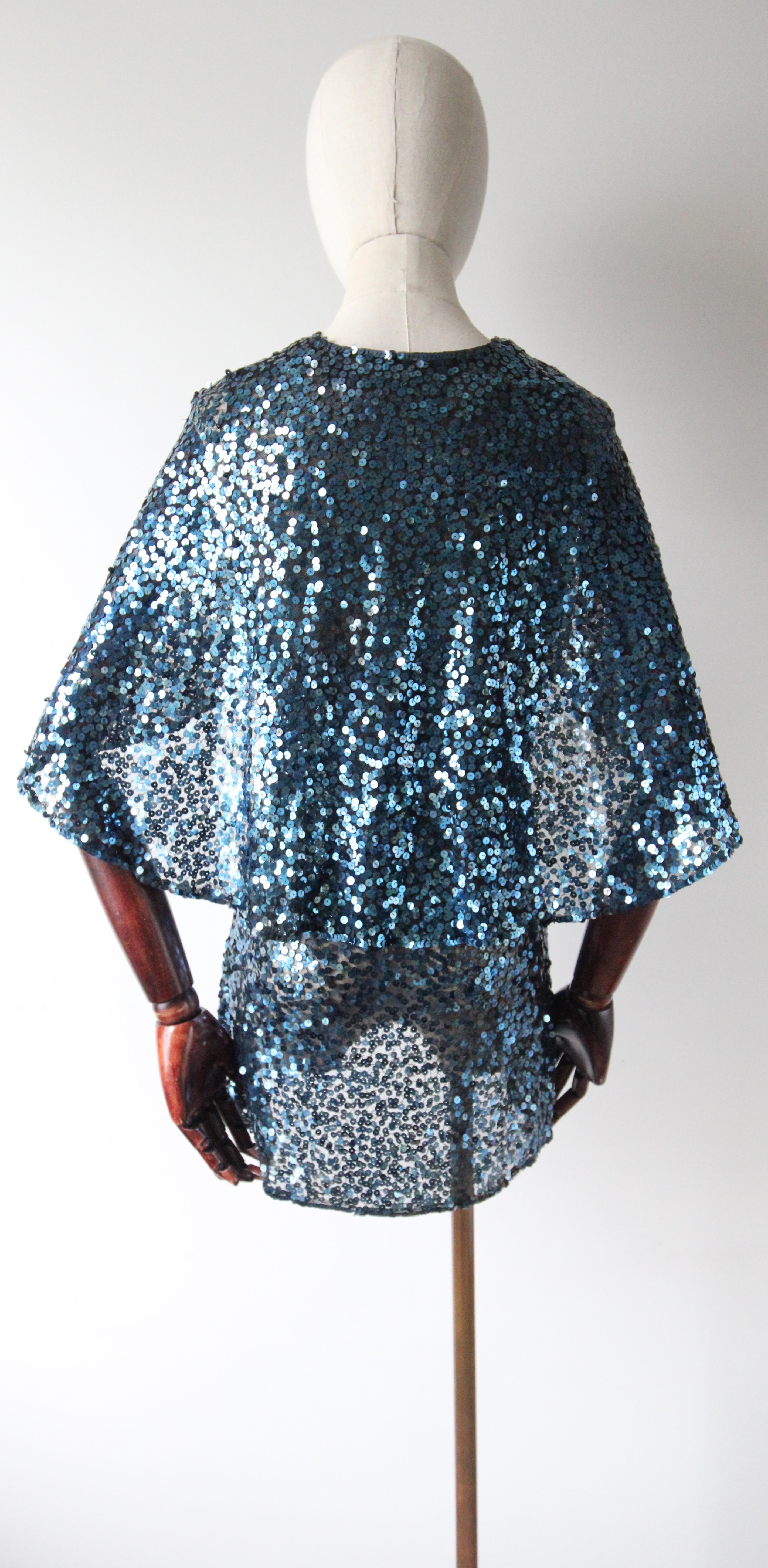 Vintage 1930's turquoise sequin capelet vintage 1930s sequin cape UK 8-10 US 4-6 2