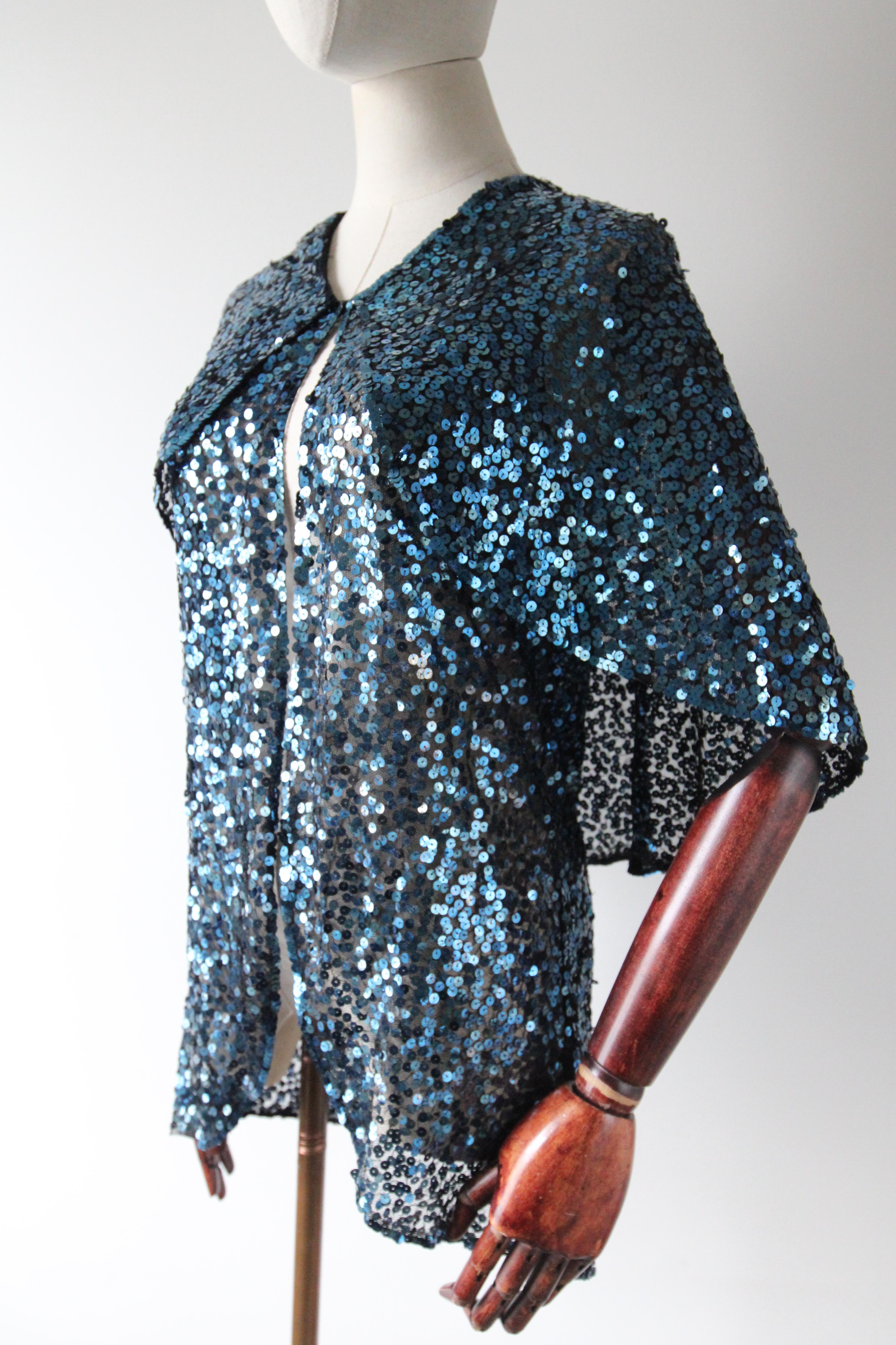 Vintage 1930's turquoise sequin capelet vintage 1930s sequin cape UK 8-10 US 4-6 3