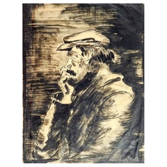 Antique 1930
s Urban Ink Wash Portrait Study