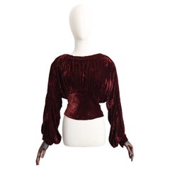 Vintage 1930's velvet pleated bishop sleeve blouse red blouse UK 10-14 US 6-10