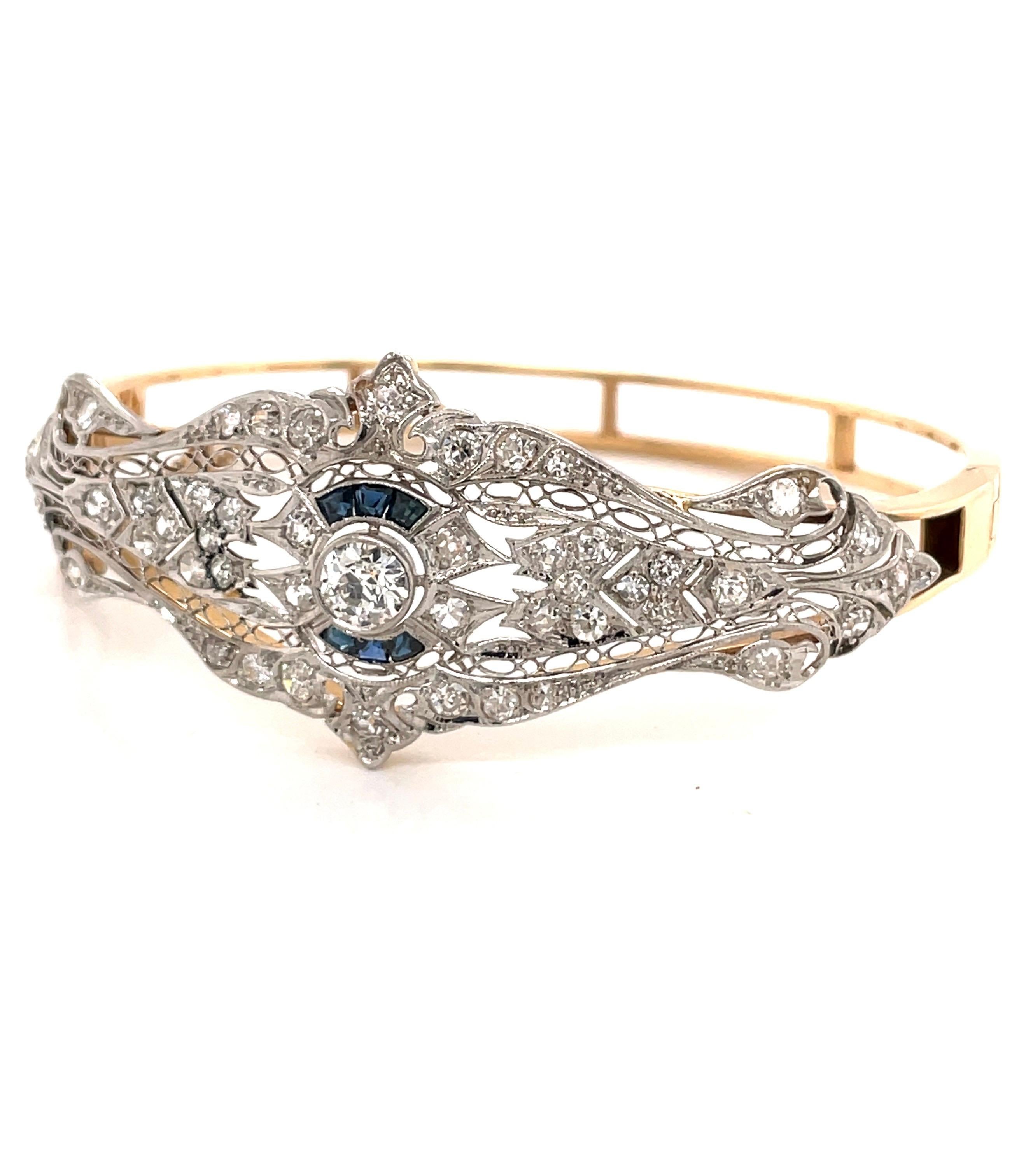 Art Deco Vintage 1930's White Gold and Yellow Gold Diamond Bangle Bracelet