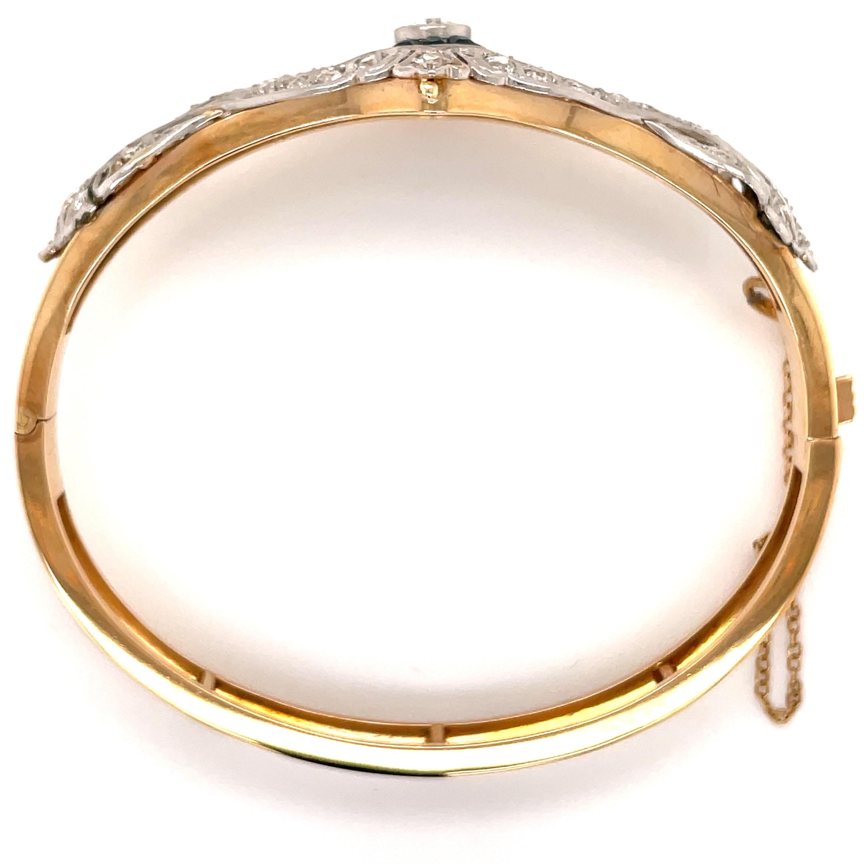 Vintage 1930's White Gold and Yellow Gold Diamond Bangle Bracelet 1