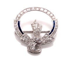 Vintage 1930’s White Gold Diamond and Sapphire Wreath Pin