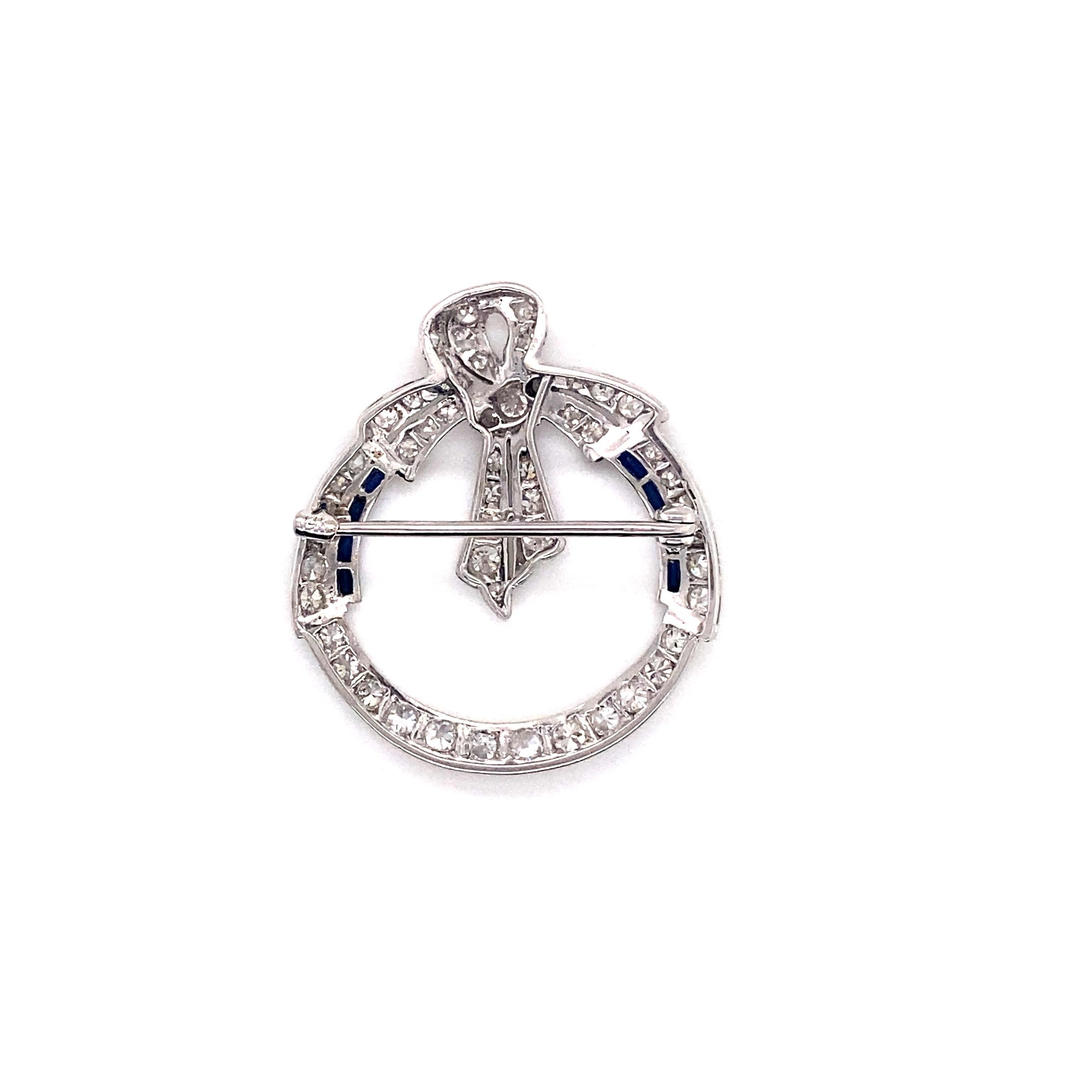 Old European Cut Vintage 1930’s White Gold Diamond and Sapphire Wreath Pin For Sale