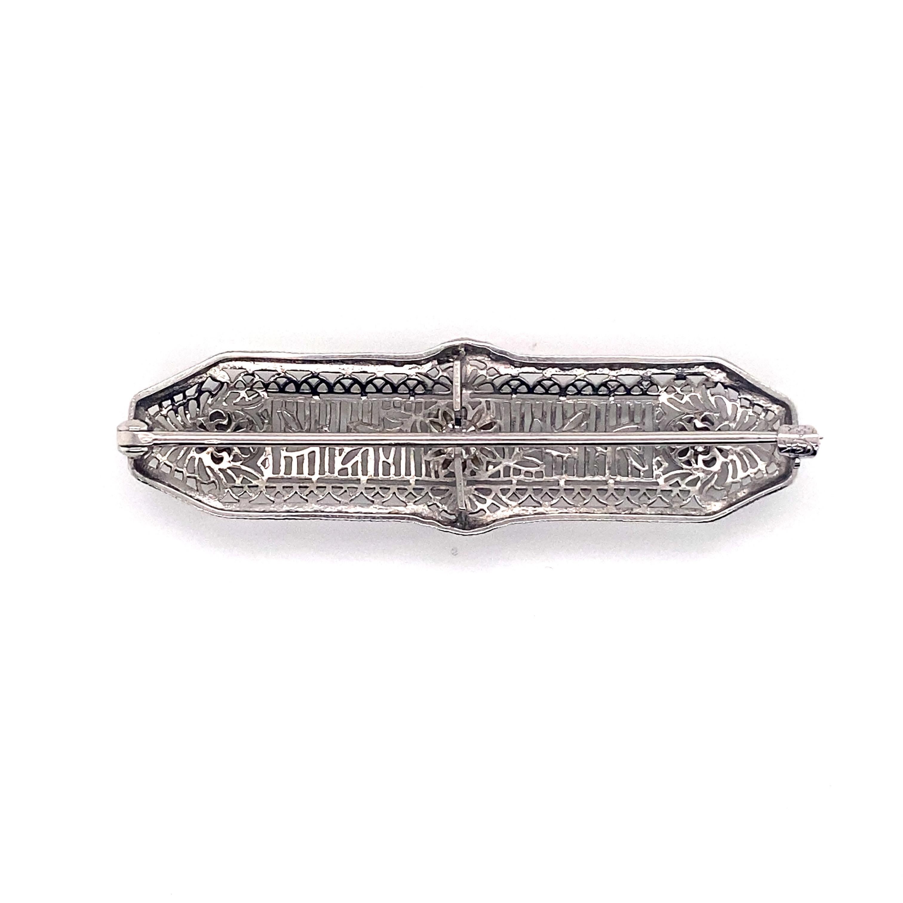 Spilla vintage anni '30 in platino filigranato con diamante - La spilla misura 2,12