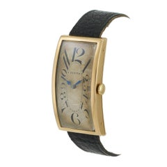 Vintage 1930s Zenith Jumbo 18KT Gold Curved Rectangular Art Deco Dial