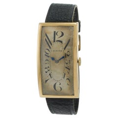 Vintage 1930s Zenith Jumbo 18KT Gold Curved Rectangular Art Deco Dial