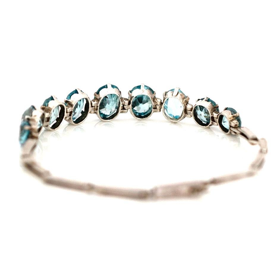 Vintage 1930s Zircon 9ct White Gold Bracelet In Good Condition For Sale In London, GB