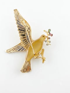 Vintage 1935 circa Multi gem Large Flying Bird 18 KT