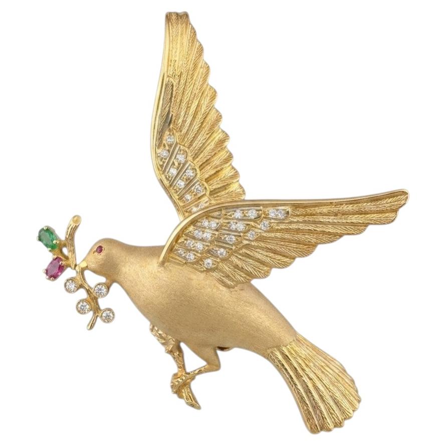 Vintage 1935 circa Multi gem Large Flying Bird 18 KT Brooch