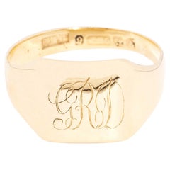 Vintage 1935 Hallmarked & Initialed Unisex Signet Ring 9 Carat Yellow Gold