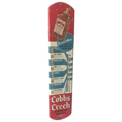 Vintage 1936 Cobbs Creek Blended Whisky Metal Advertising Thermometer Sign