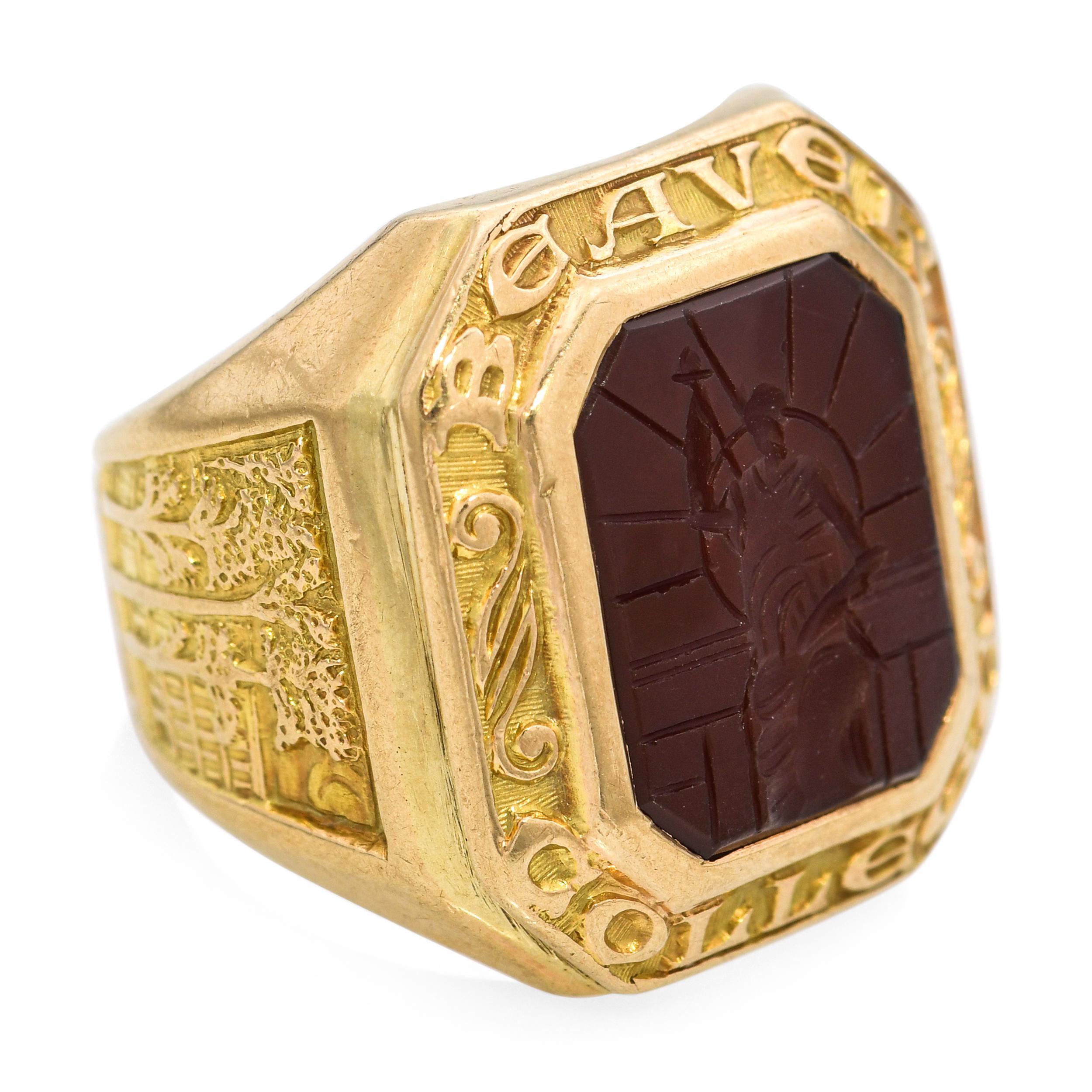 Anello Jostens del 1936 in oro 10k con incisione del Beaver College in vendita 2