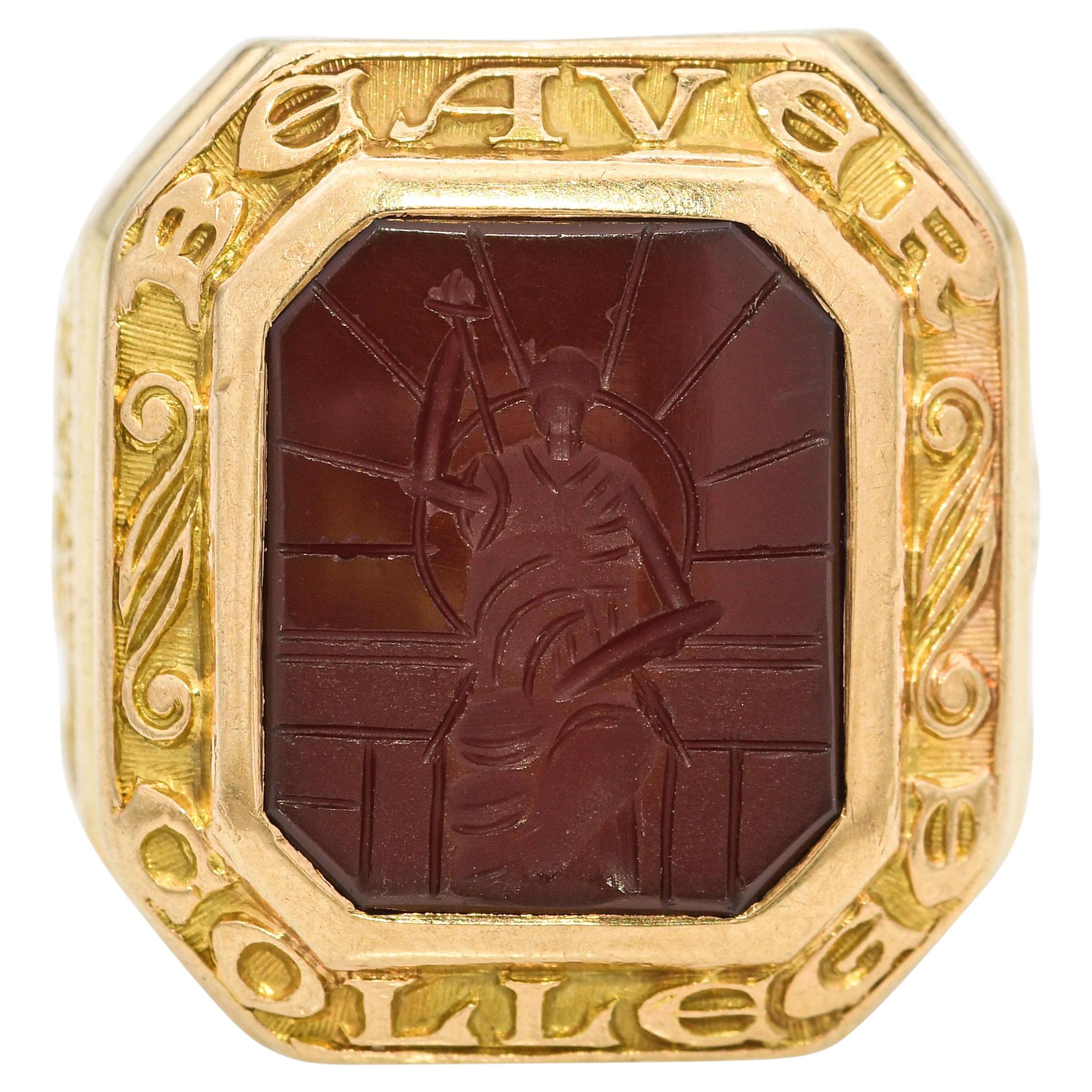 Anello Jostens del 1936 in oro 10k con incisione del Beaver College in vendita