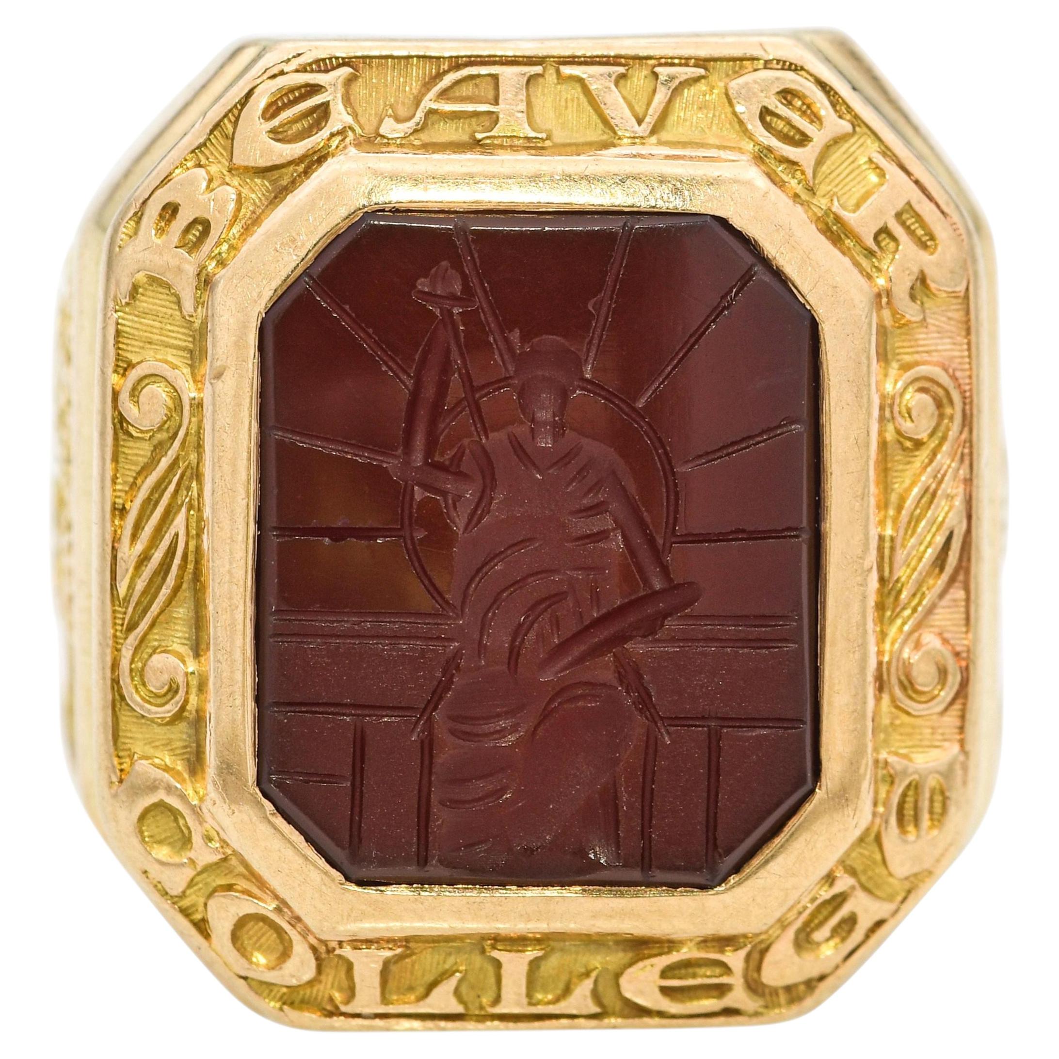Vintage 1936 Jostens 10k Gold Beaver College Intaglio Ring