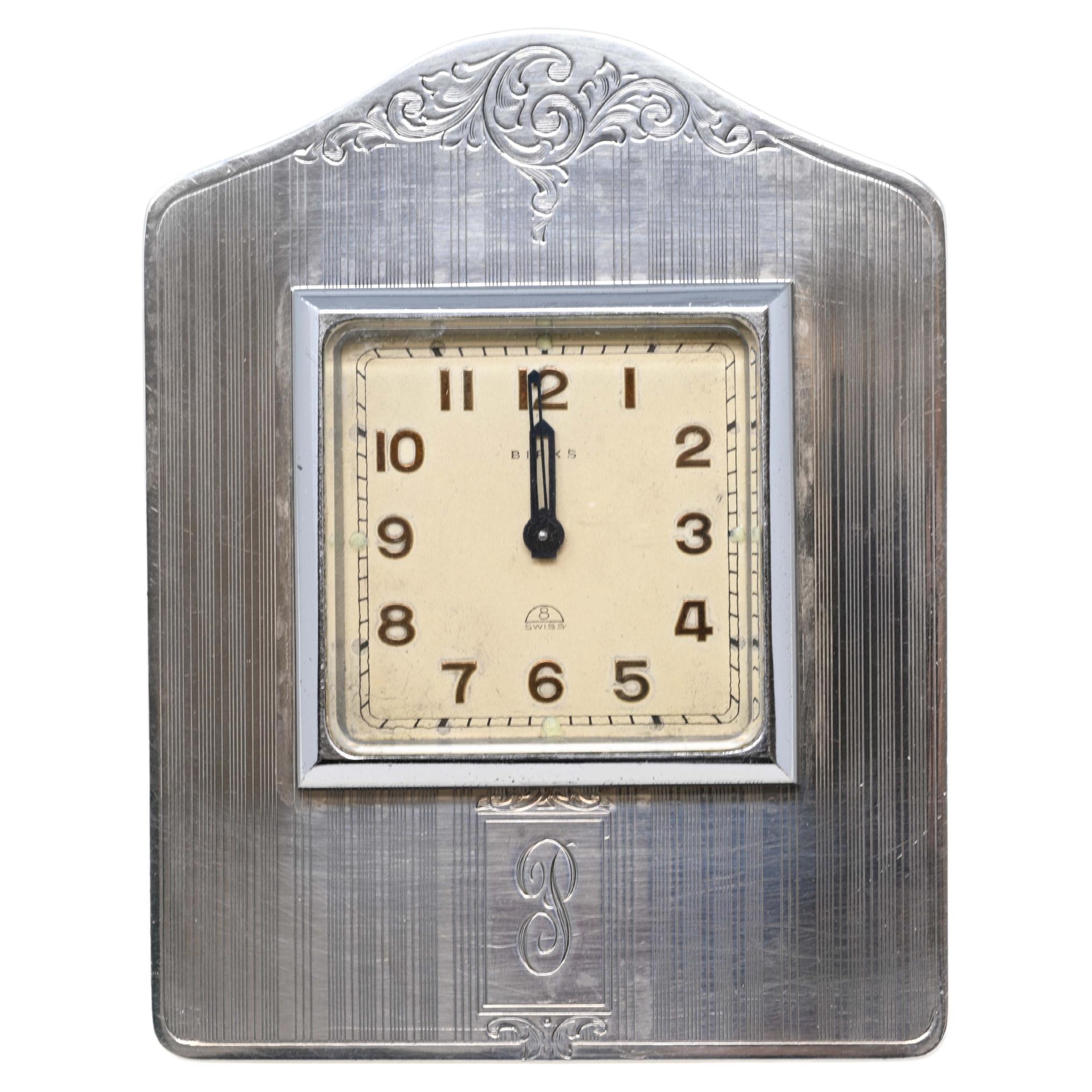 Vintage 1939 Birks Sterling silver Desk Clock For Sale